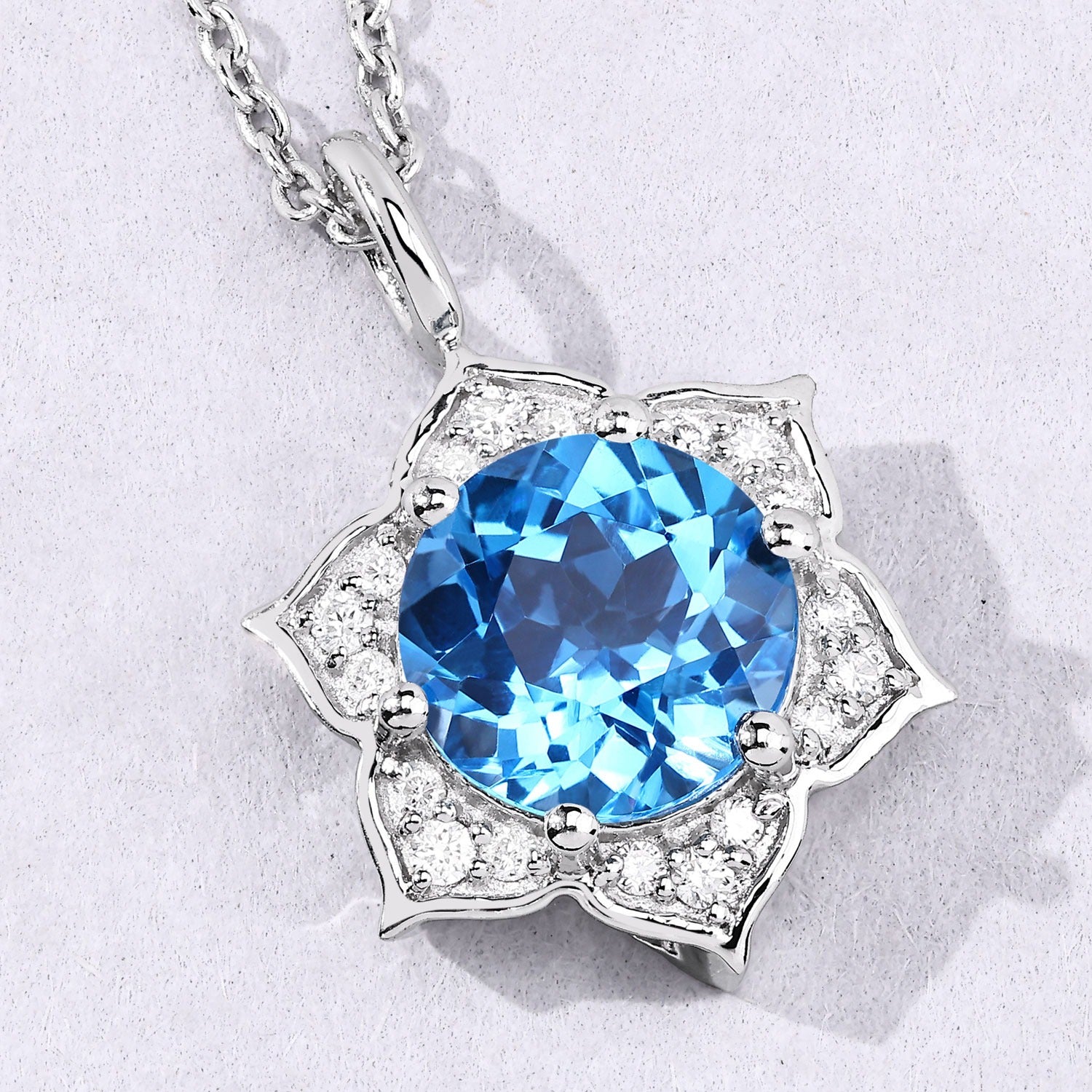 2.38 Ct Genuine Swiss Blue Topaz and Lab Diamond Silver Star Necklace