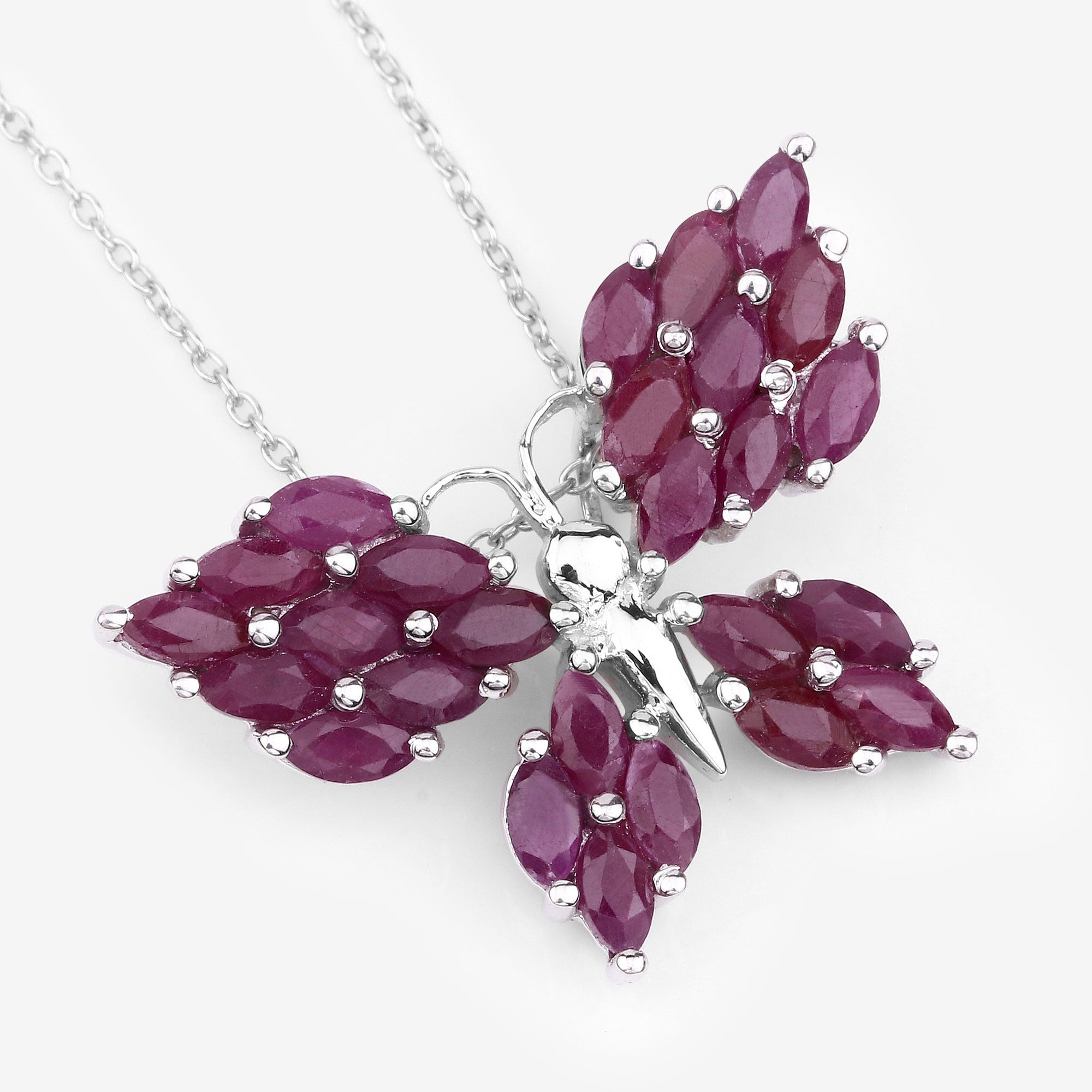 Natural Ruby Butterfly Silver Pendant Necklace