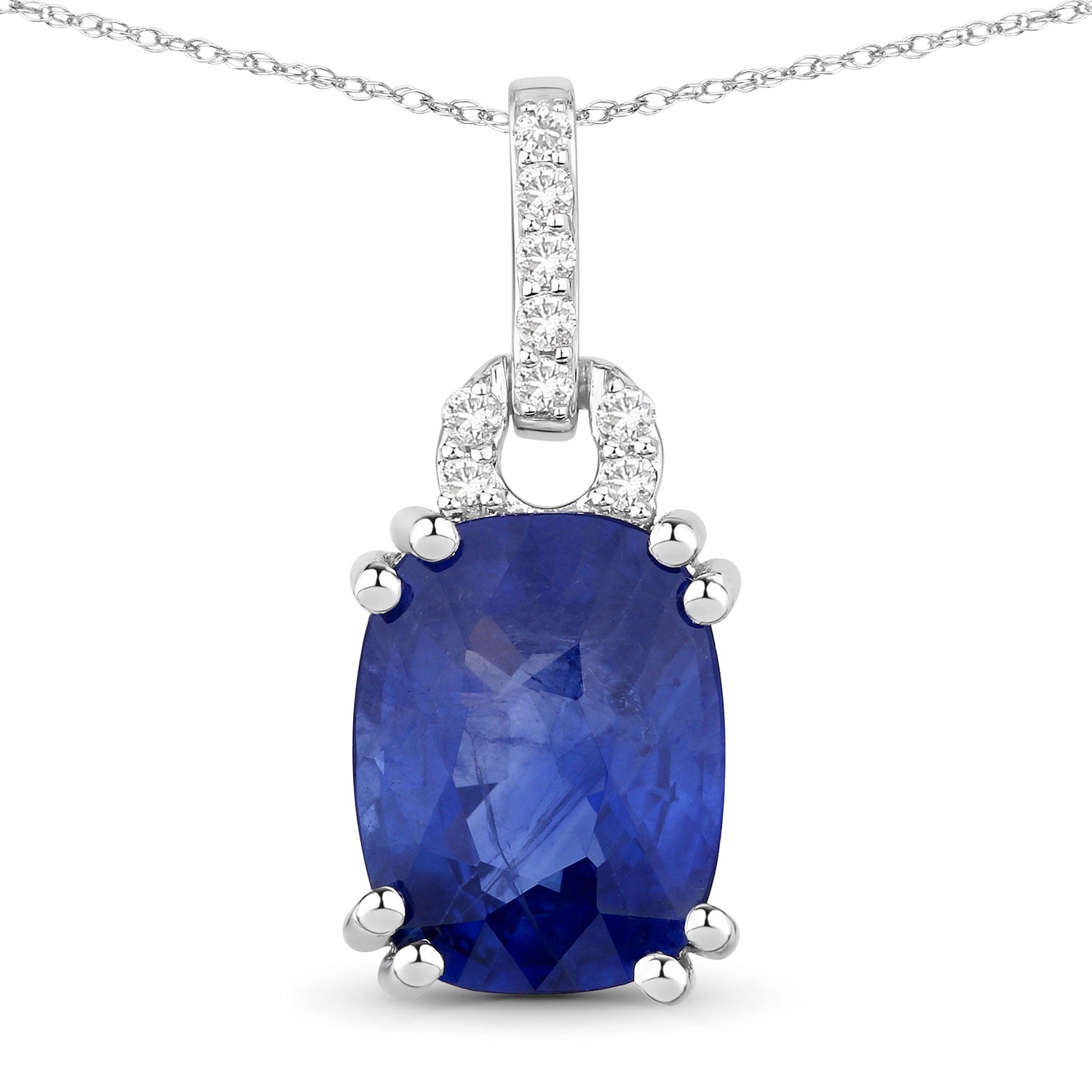 2.05 Ct Genuine Cushion Ceylon Blue Sapphire and Diamond 18K White Gold Slide Pendant