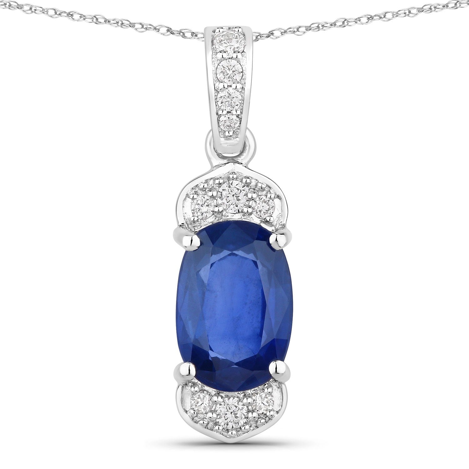 2.46 Ct Genuine Cushion Ceylon Blue Sapphire and Diamond 18K White Gold Statement Pendant