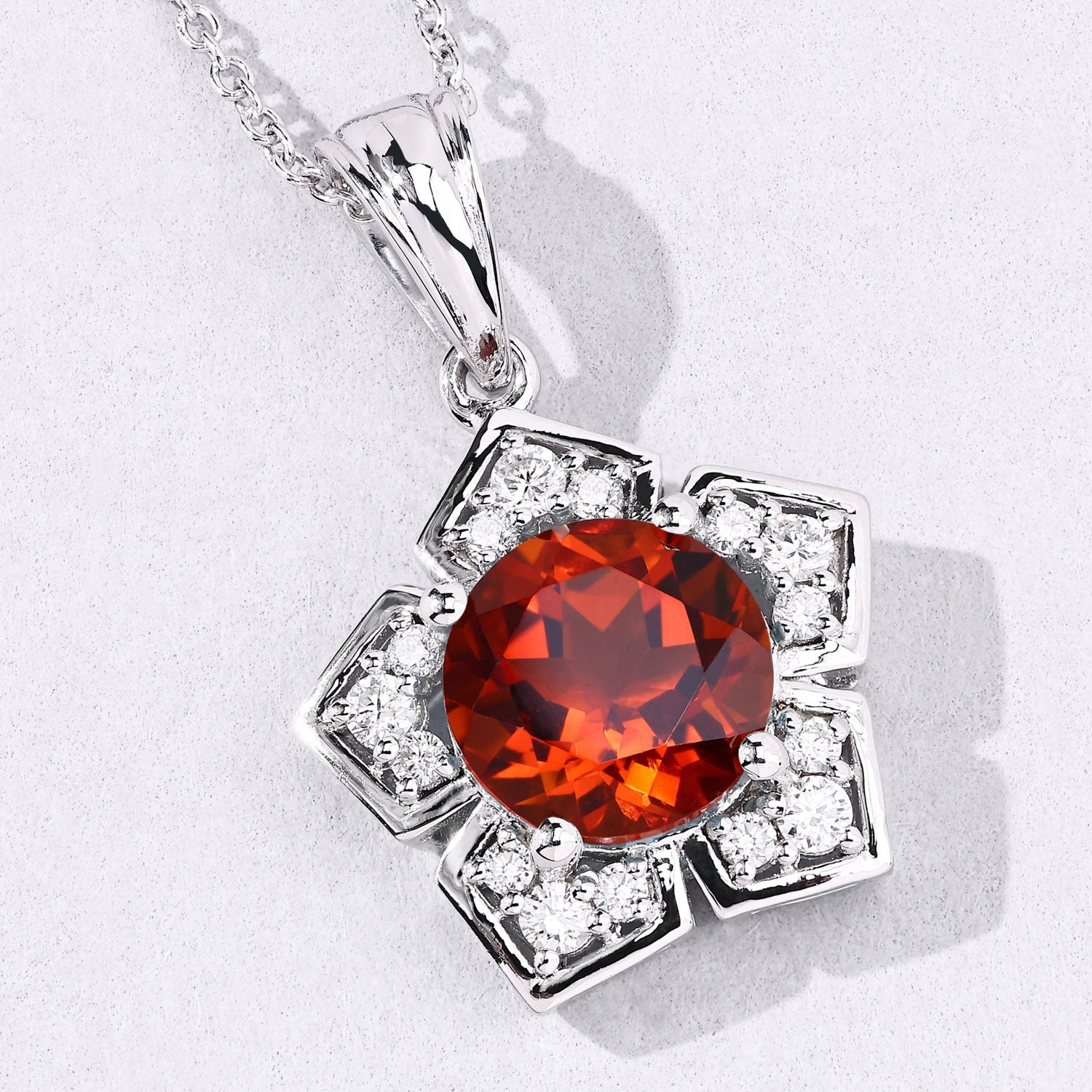 2.53 Ct Genuine Madeira Citrine and Lab Grown Diamond Silver Floral Necklace