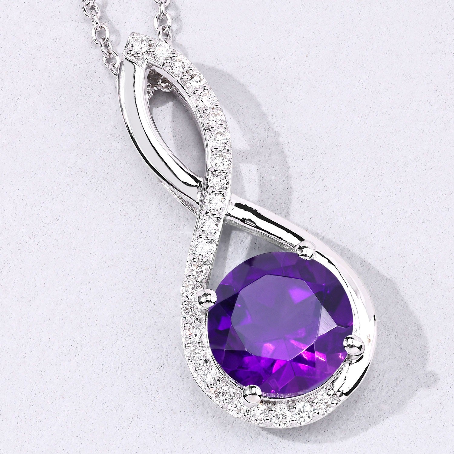 2.64 Ct Genuine Amethyst and Lab Diamond Silver Infinity Necklace