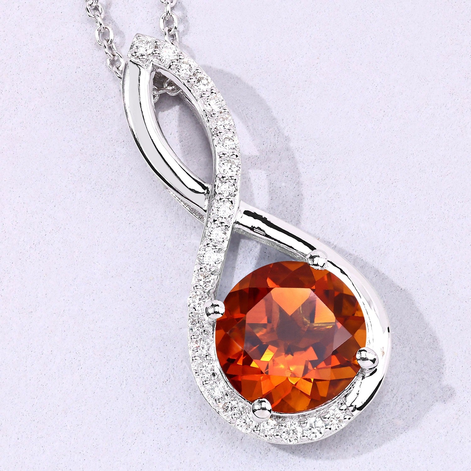 2.44 Ct Genuine Madeira Citrine and Lab Grown Diamond Silver Infinity Necklace