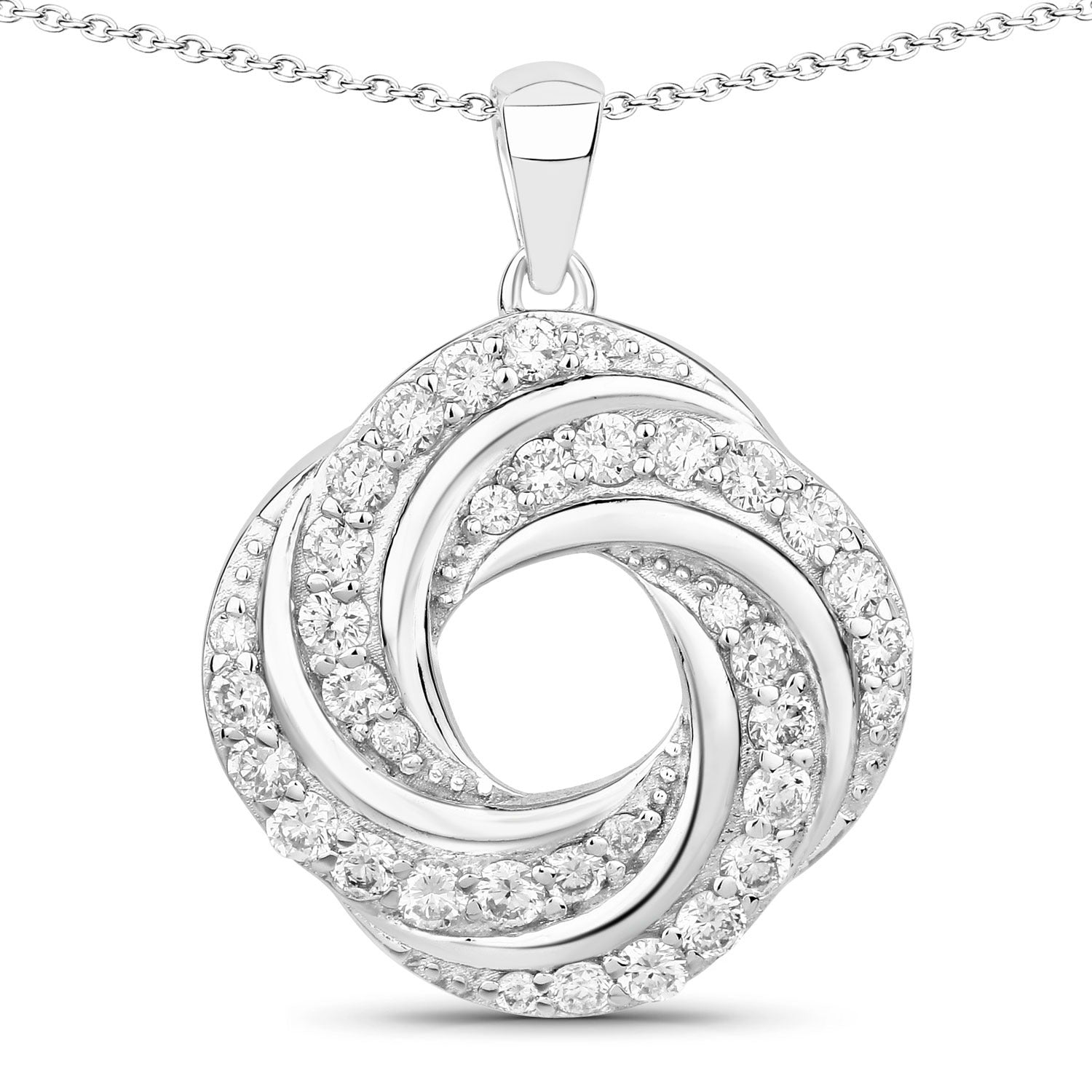 1 Cttw Round Lab Diamond Prong Rhodium Plated Silver Swirl Love Knot Pendant