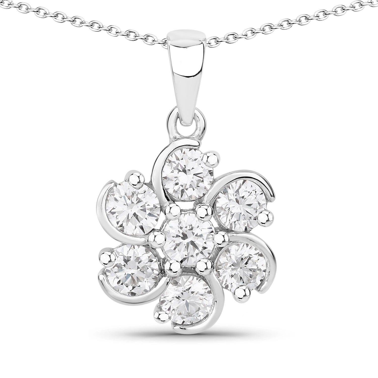 1 Cttw Round Lab Diamond Prong Rhodium Plated Silver Floral Cluster Pendant