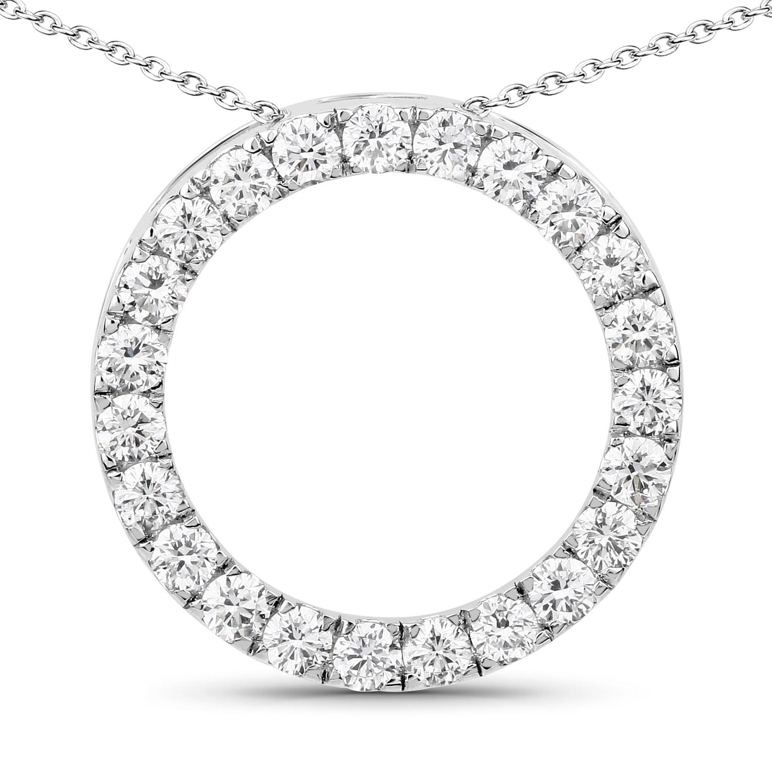 1.04 Cttw Round Lab Grown Diamond Prong Rhodium Plated Silver Circle of Life Pendant