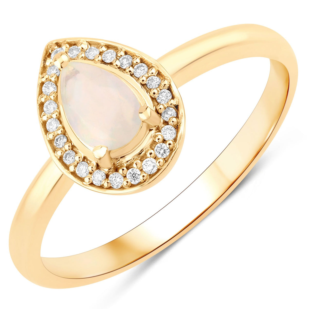 0.31 Cttw  Pear White Ethiopian Opal White Diamond 14K Yellow Gold Halo Ring