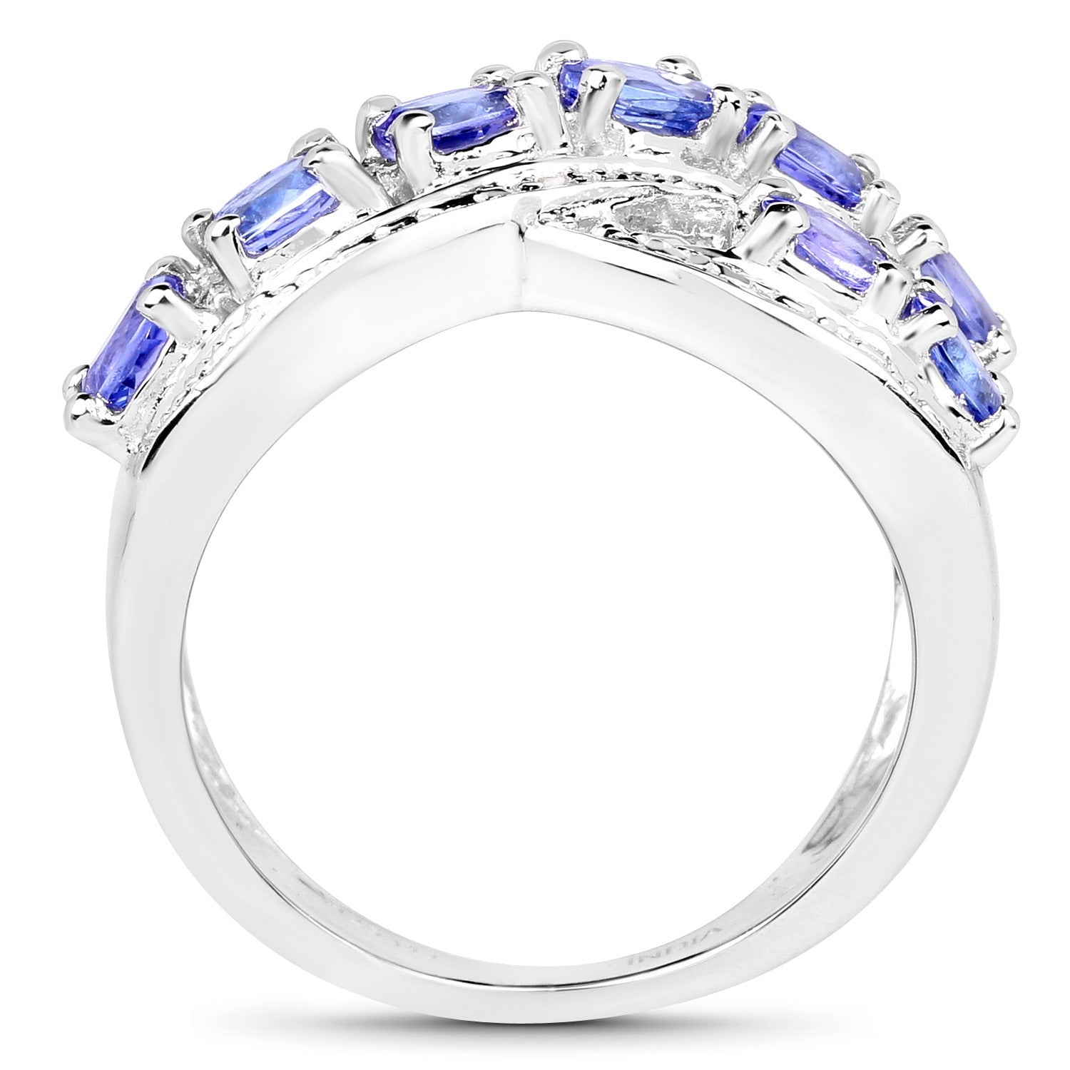 1.70 Ct Oval Violet Tanzanite Diamond Prong Silver Pave Crossover Ring