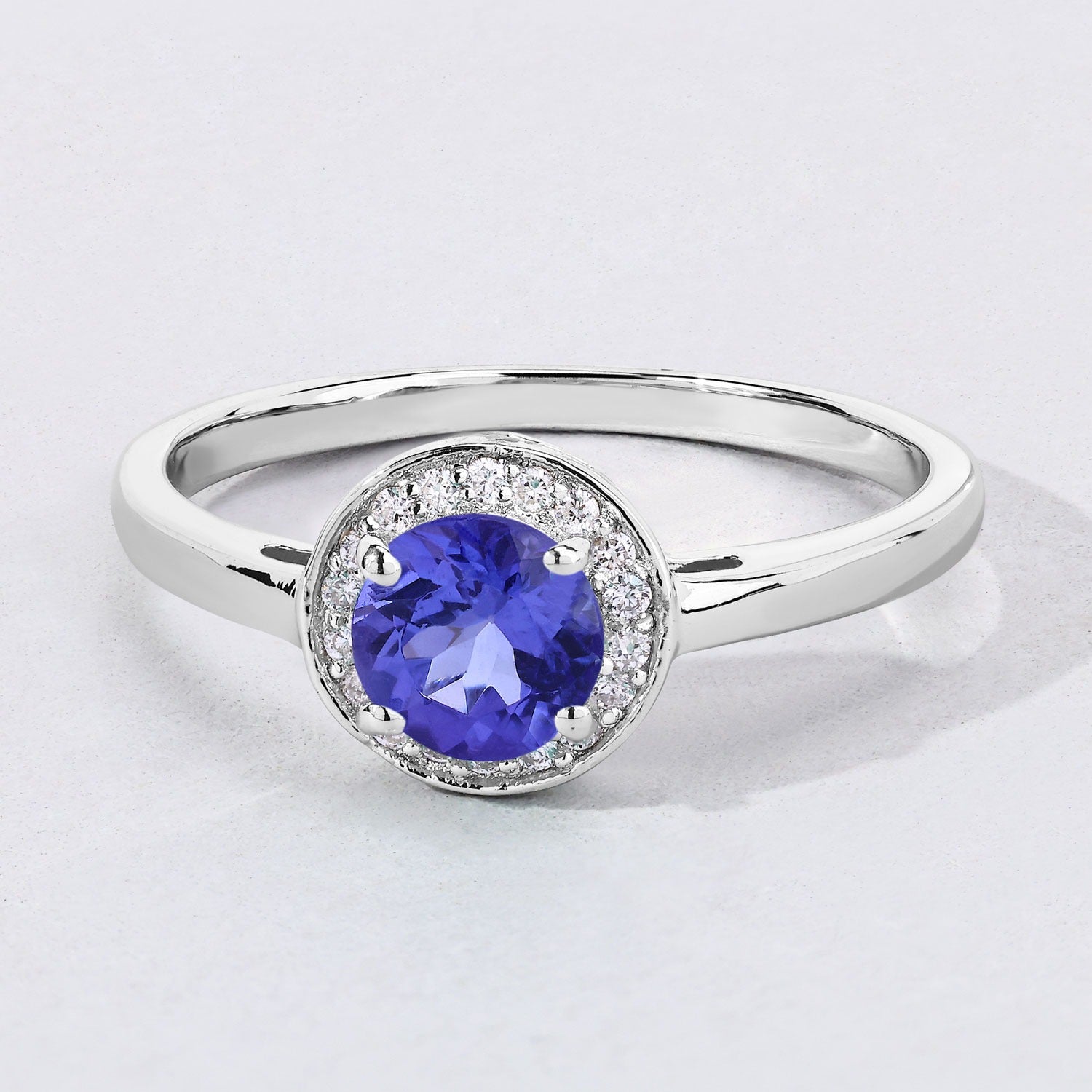 0.56 Ct Genuine Tanzanite and Lab Diamond Sterling Silver Halo Ring Fine Color Jewels