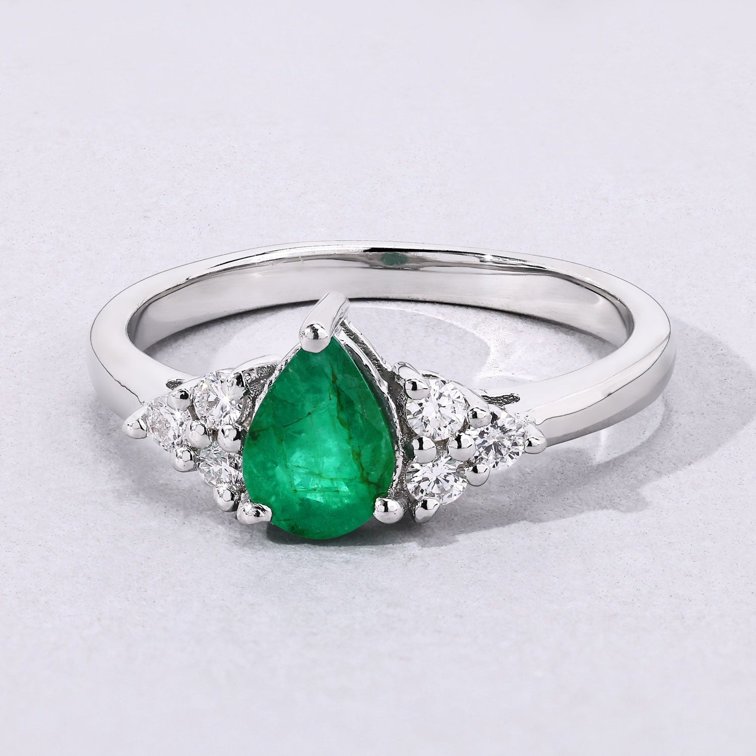 0.86 Ct Genuine Zambian Emerald and Lab Grown Diamond Silver Pear Cut Cocktail Ring Fine Color Jewels