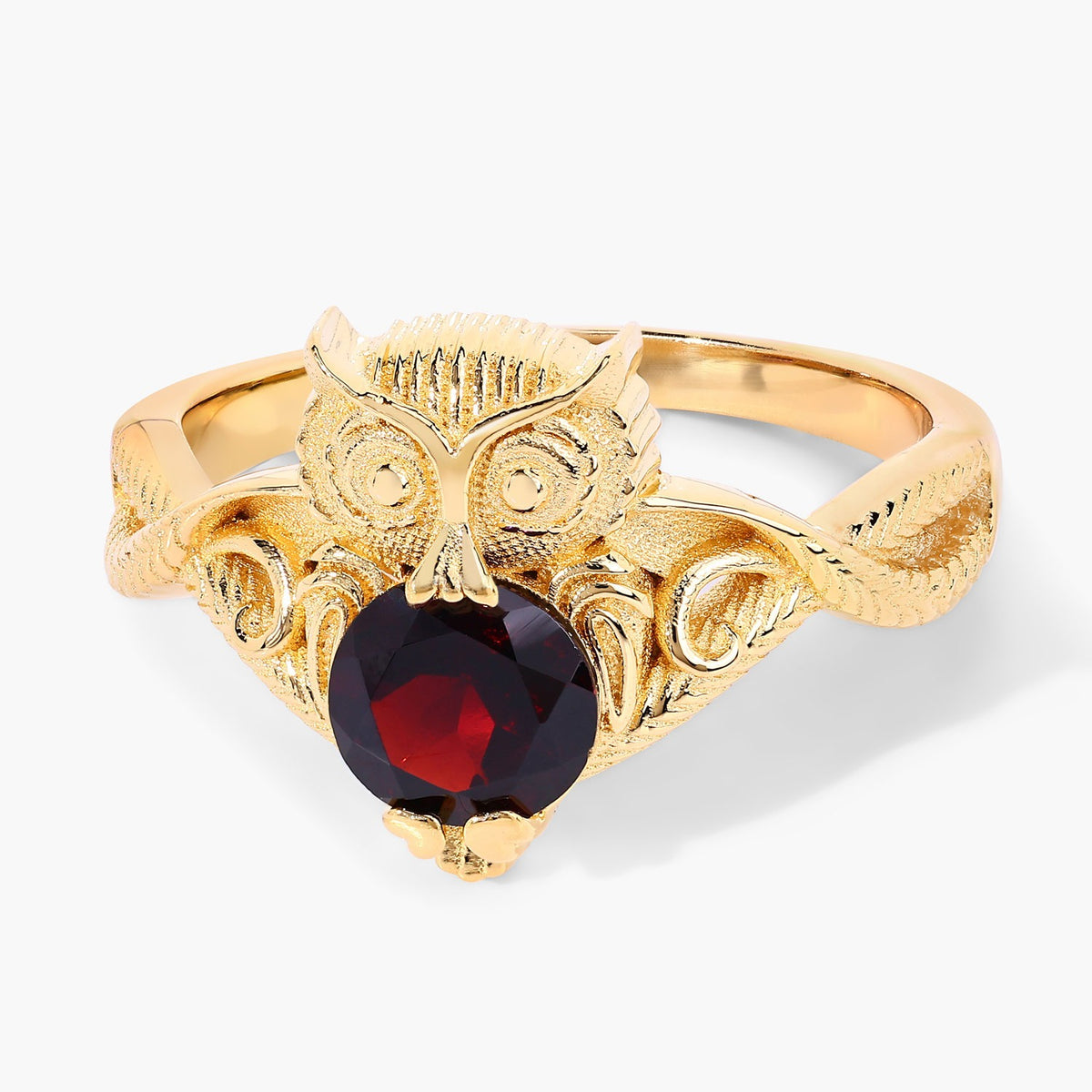1.00 Cttw Round Red Garnet 18K Yellow Gold over Silver Owl Ring