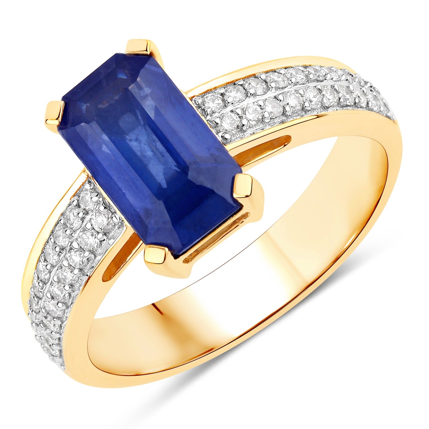 3.14 Ct Genuine Ceylon Blue Sapphire Diamond 18K Yellow Gold Octagon Pave Ring