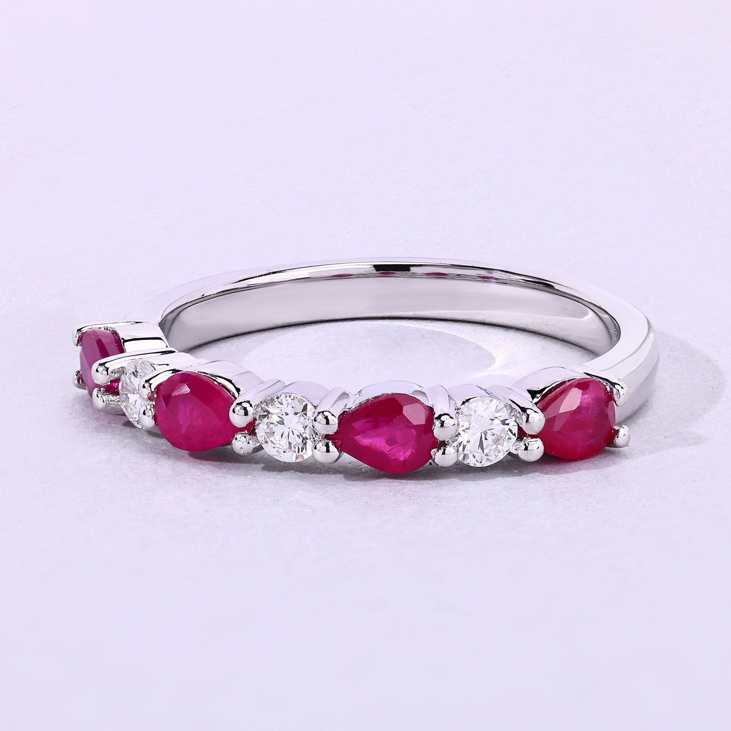 0.98 Ct Genuine Mozambique Ruby and Lab Diamond Silver Eternity Ring Fine Color Jewels
