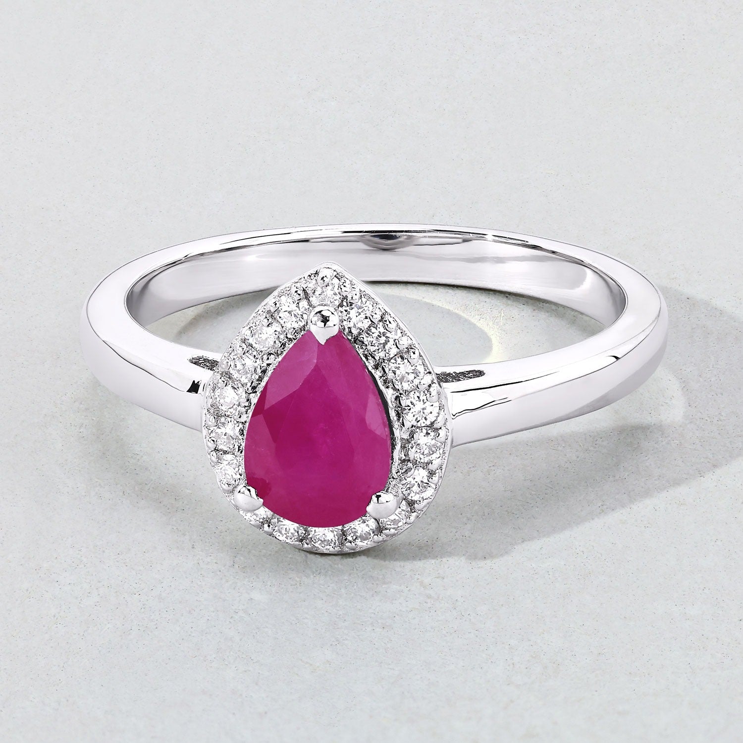 0.94 Ct Genuine Pink Ruby and Lab Diamond Sterling Silver Halo Ring