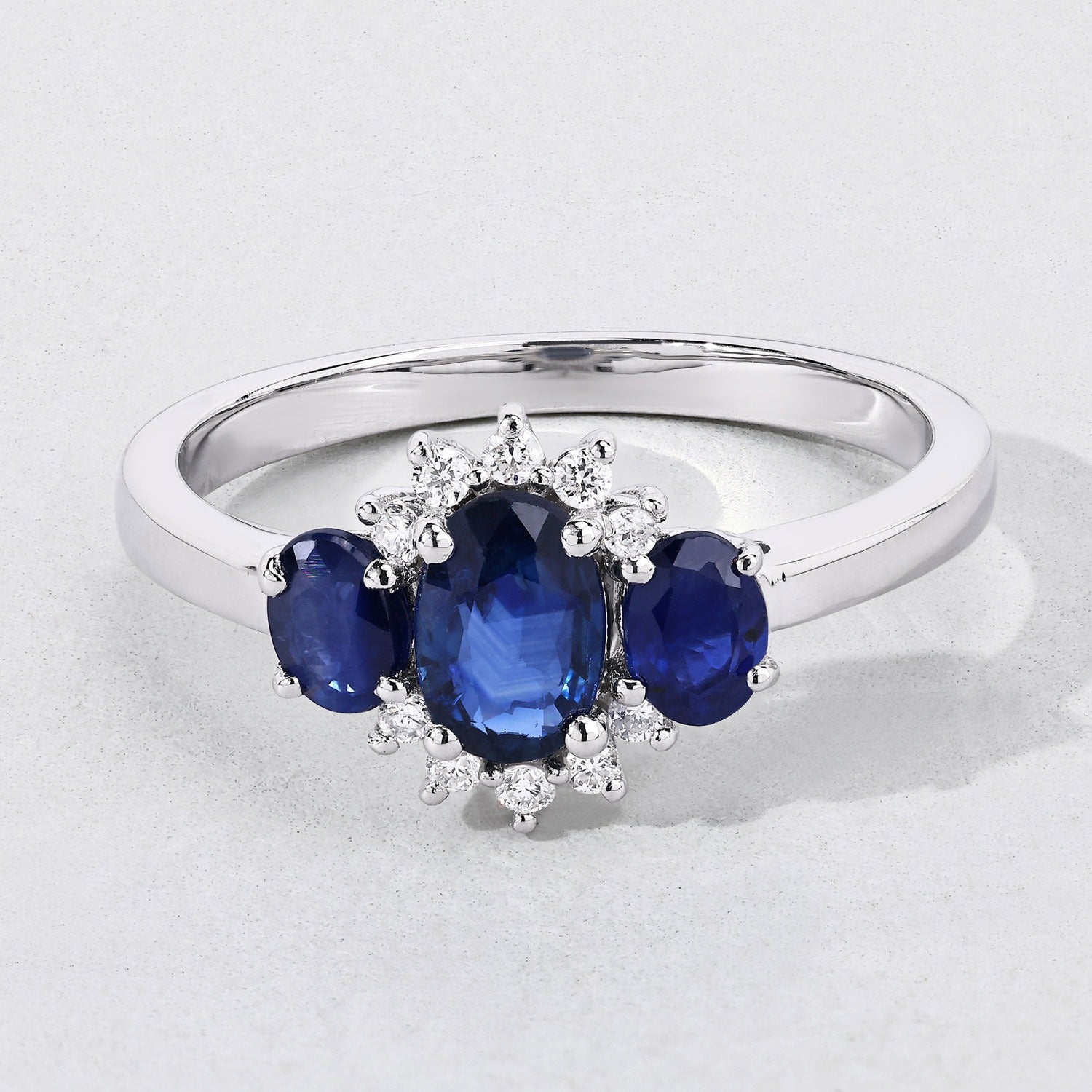 1.09 Ct Genuine Blue Sapphire and Lab Grown Diamond Silver Ring