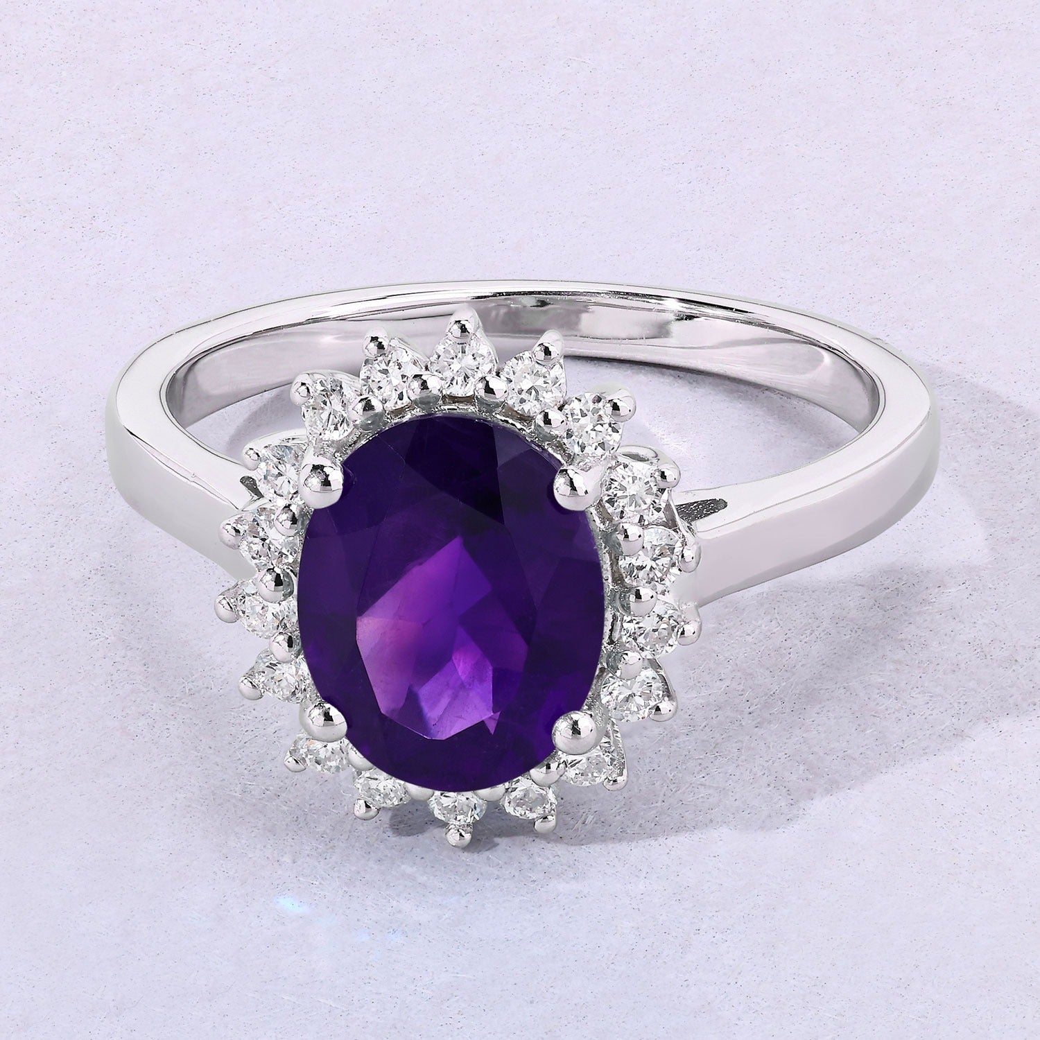 1.87 Ct Genuine Purple Amethyst and Lab Grown Diamond Silver Halo Ring