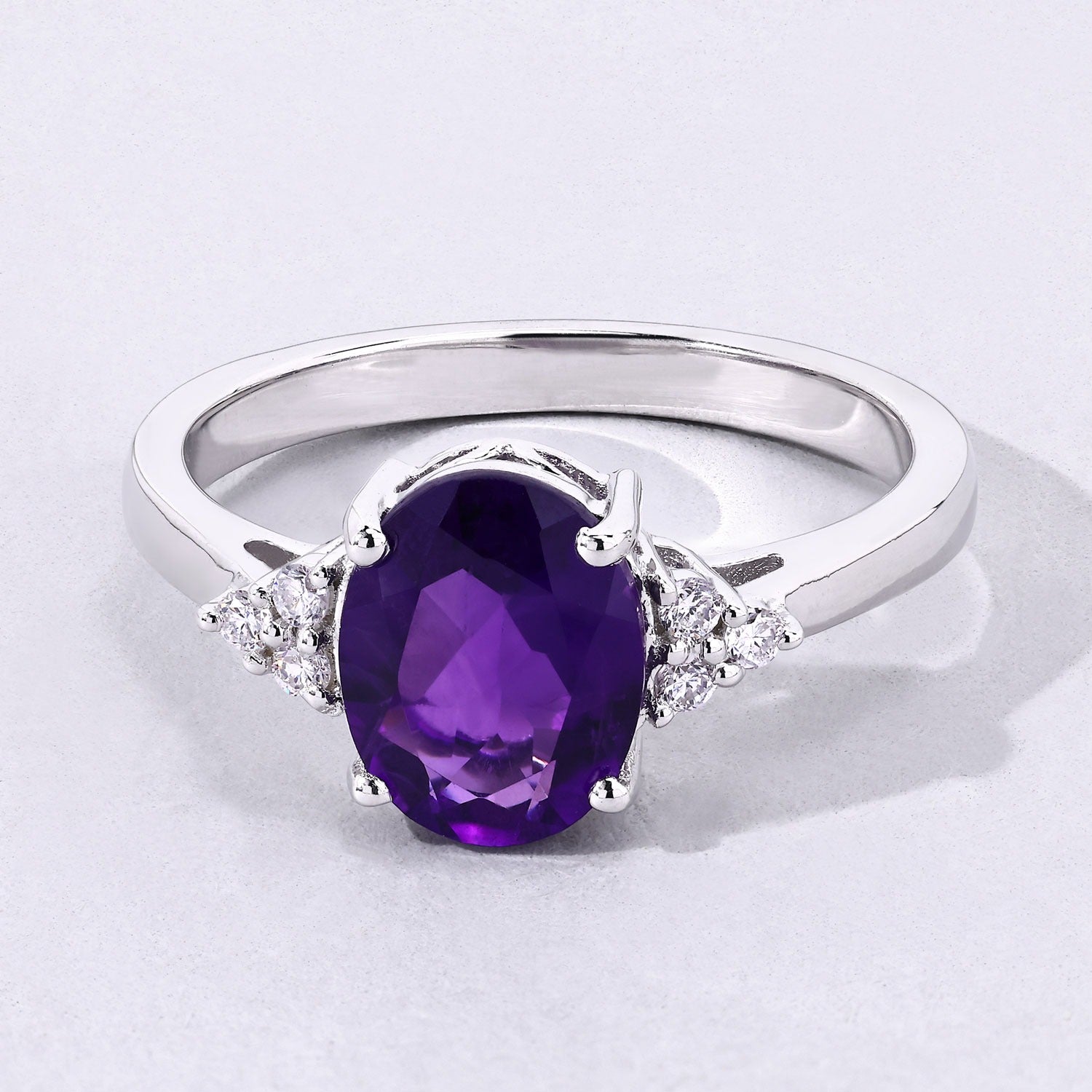 1.69 Ct Genuine Amethyst and Lab Diamond Silver Cocktail Ring