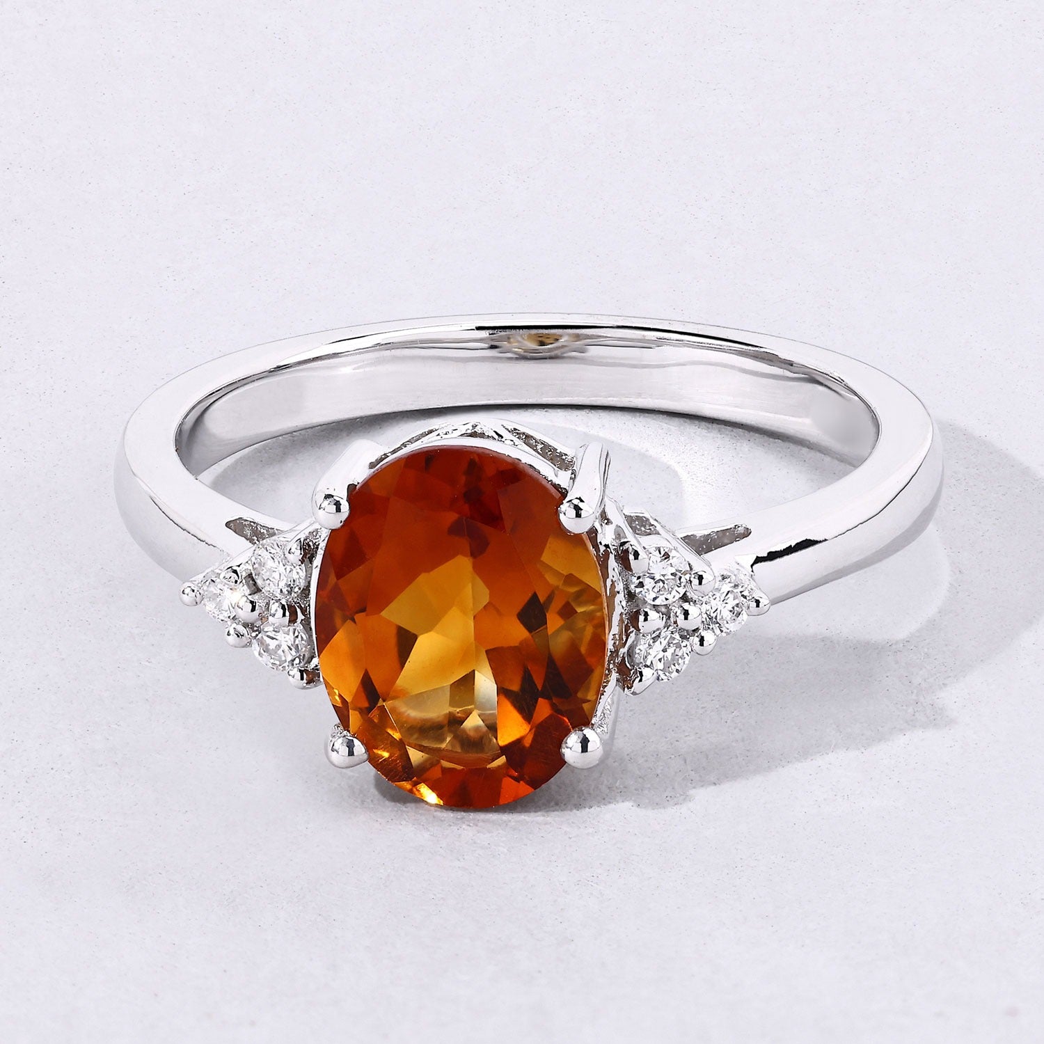 1.79 Ct Genuine Madeira Citrine and Lab Diamond Silver Cocktail Ring