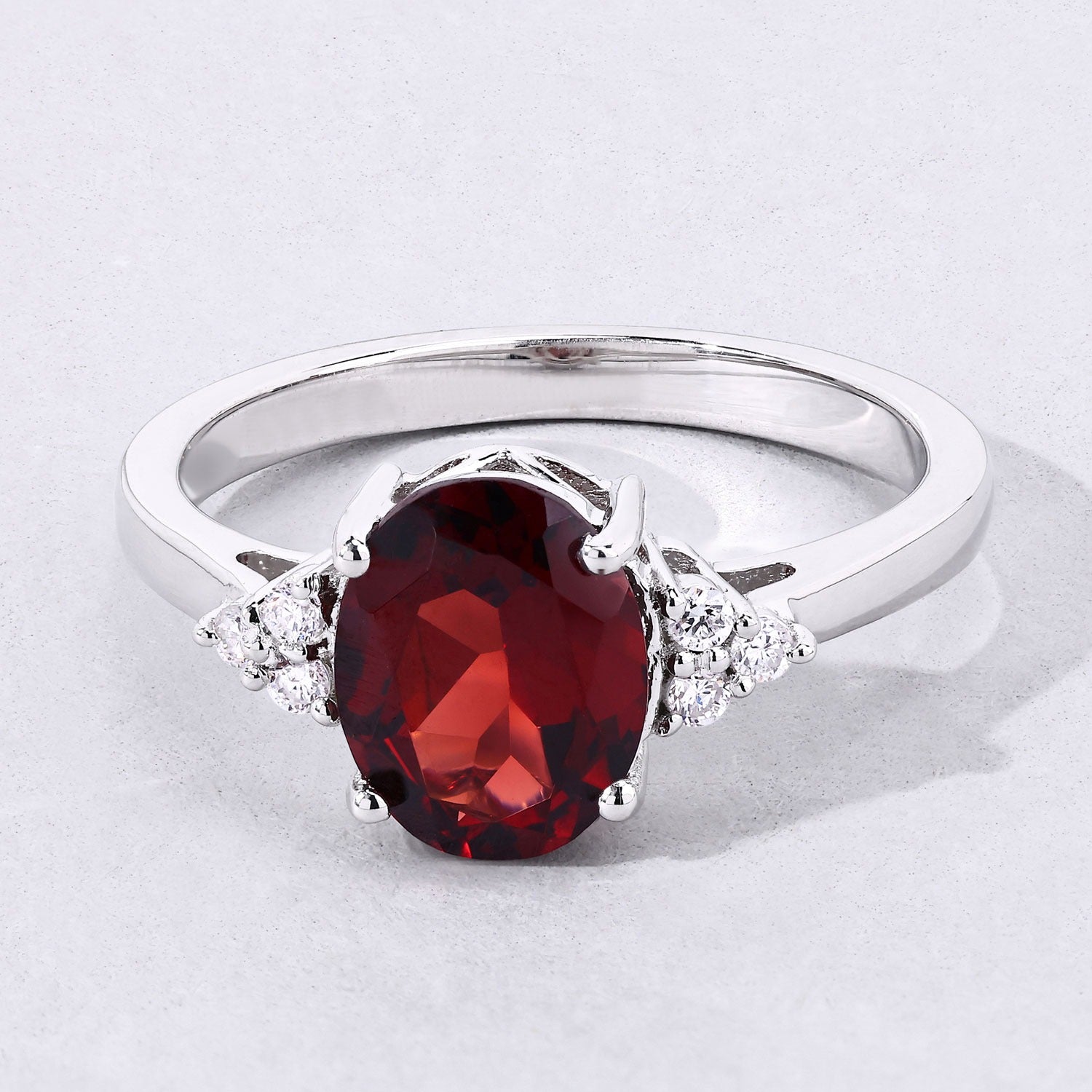 2.09 Ct Genuine Mozambique Red Garnet and Lab Diamond Silver Cocktail Ring