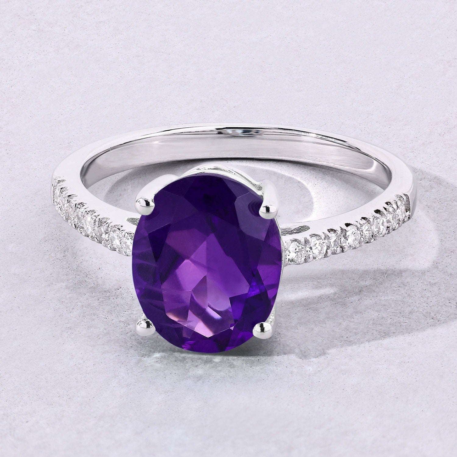 2.36 Ct Genuine Amethyst and Lab Diamond Silver Pave Ring