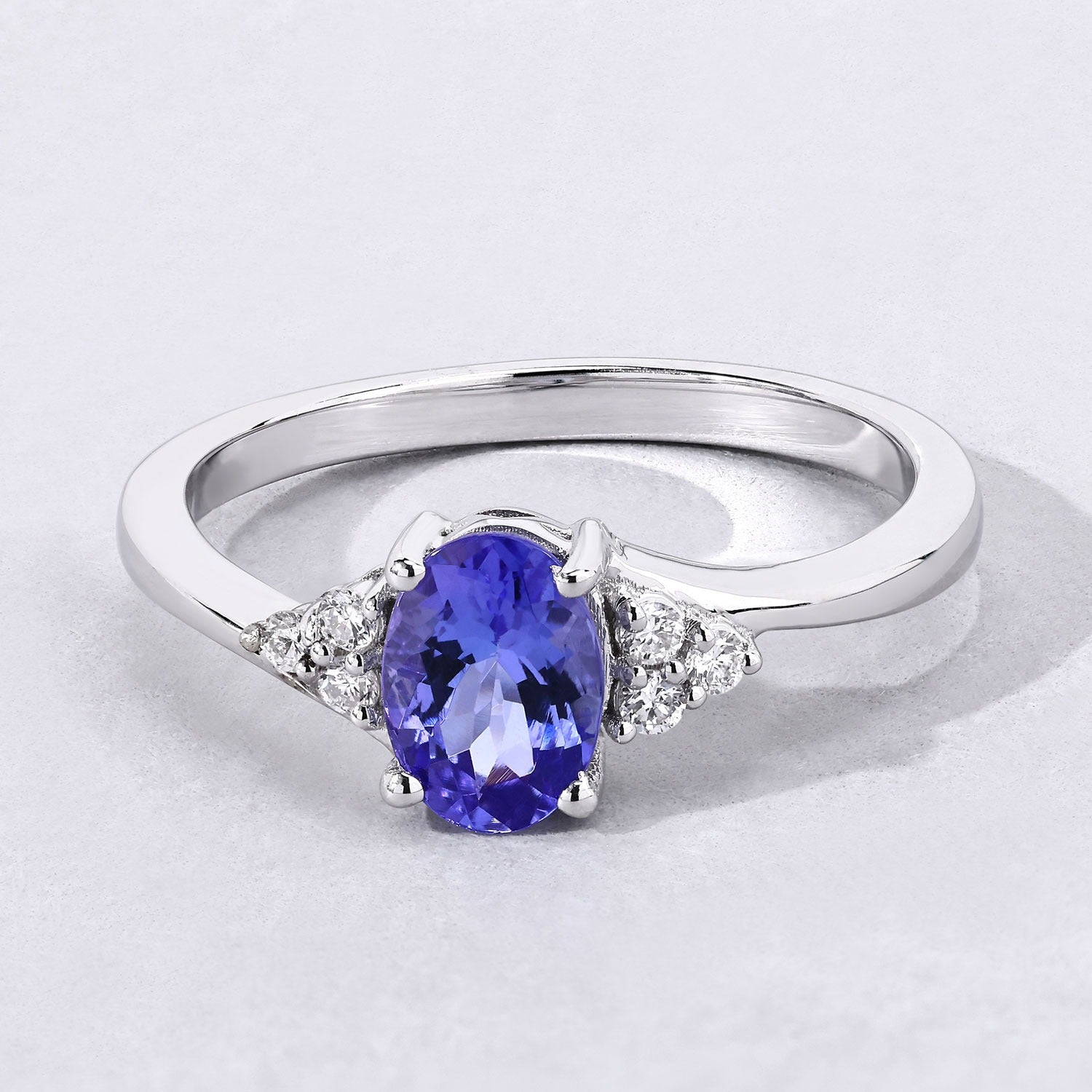 0.84 Ct Genuine Tanzanite and Lab Diamond Sterling Silver Bypass Ring