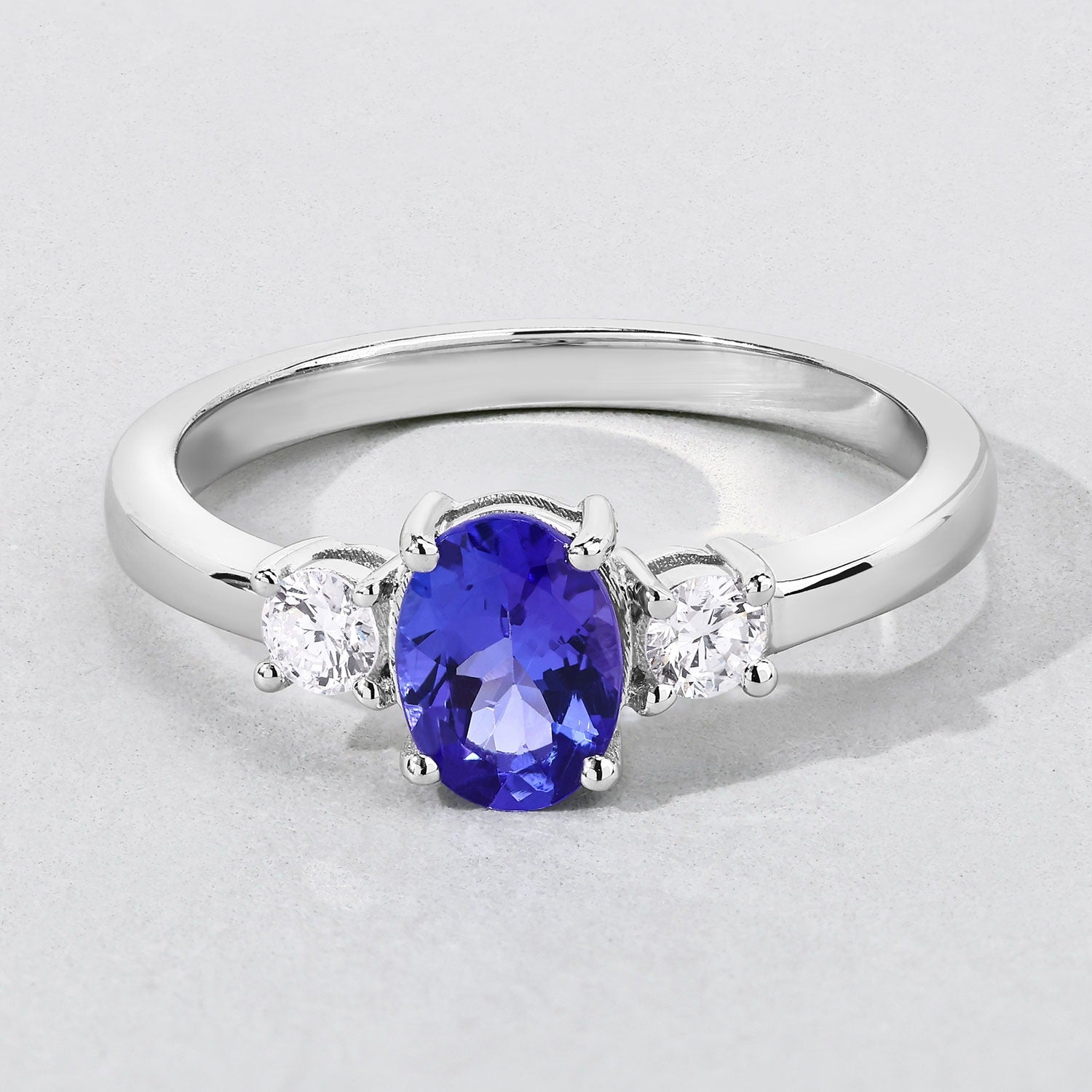 0.95 Ct Genuine Tanzanite and Lab Diamond Silver 3 Stone Ring Fine Color Jewels