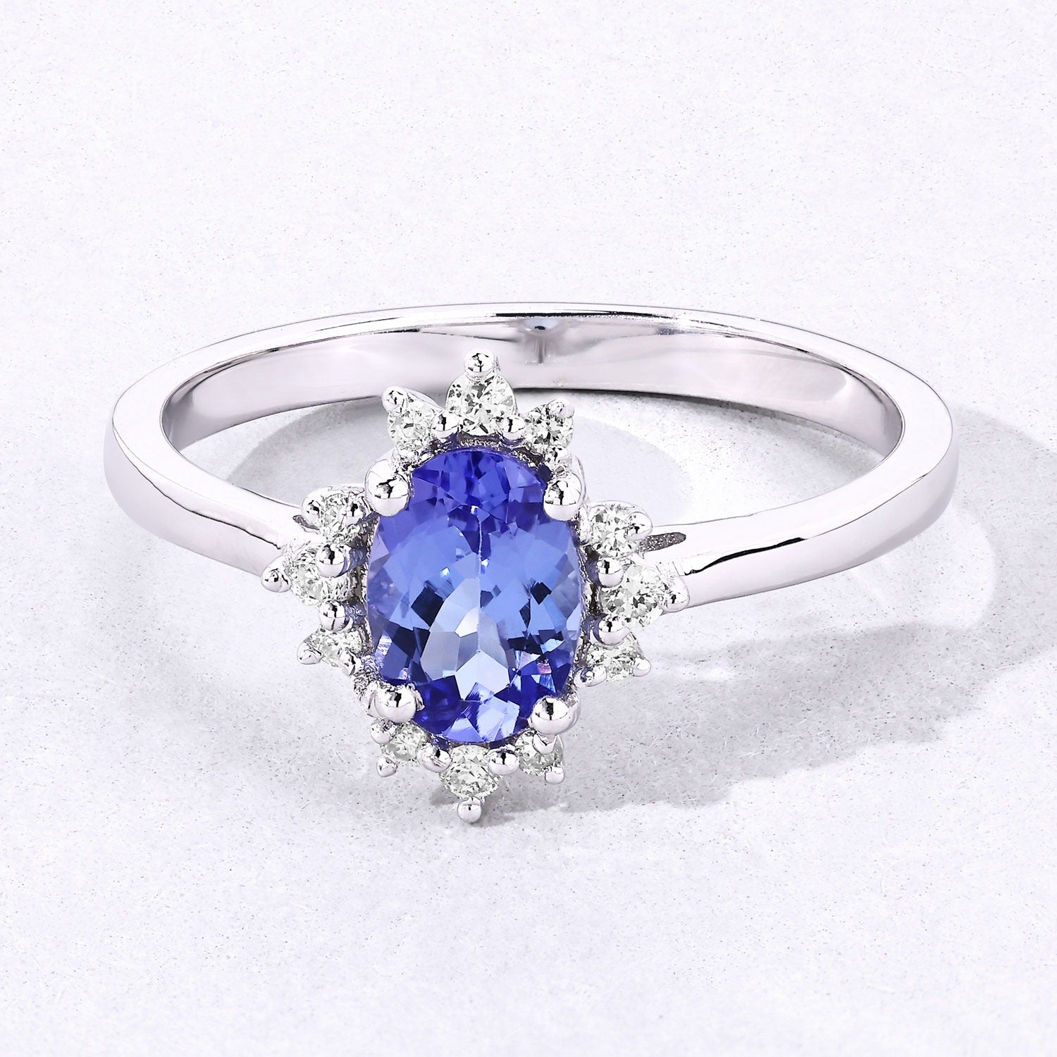 0.87 Ct Genuine Oval Tanzanite and Lab Diamond Silver Halo Ring Fine Color Jewels