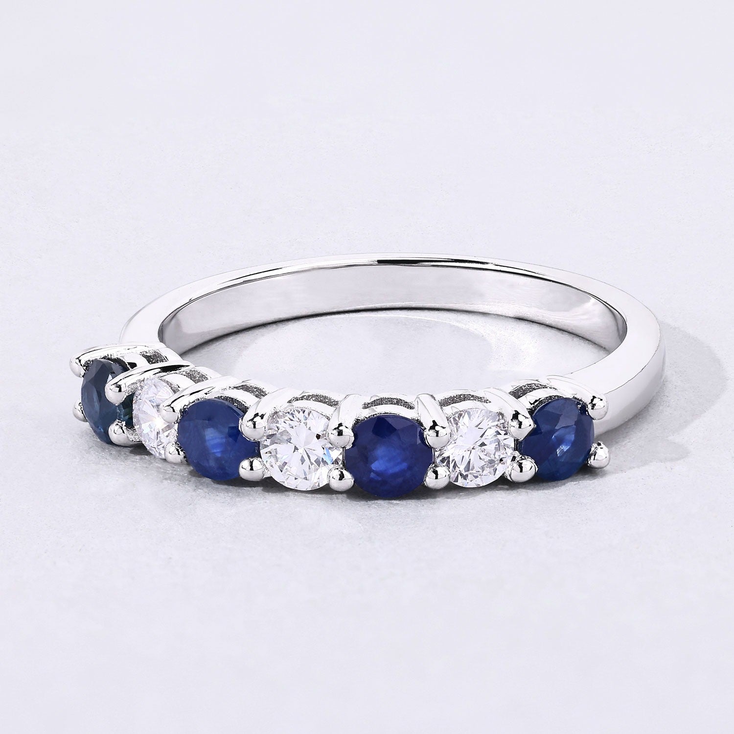 0.85 Ct Genuine Blue Sapphire Lab Diamond Silver Eternity Ring Fine Color Jewels