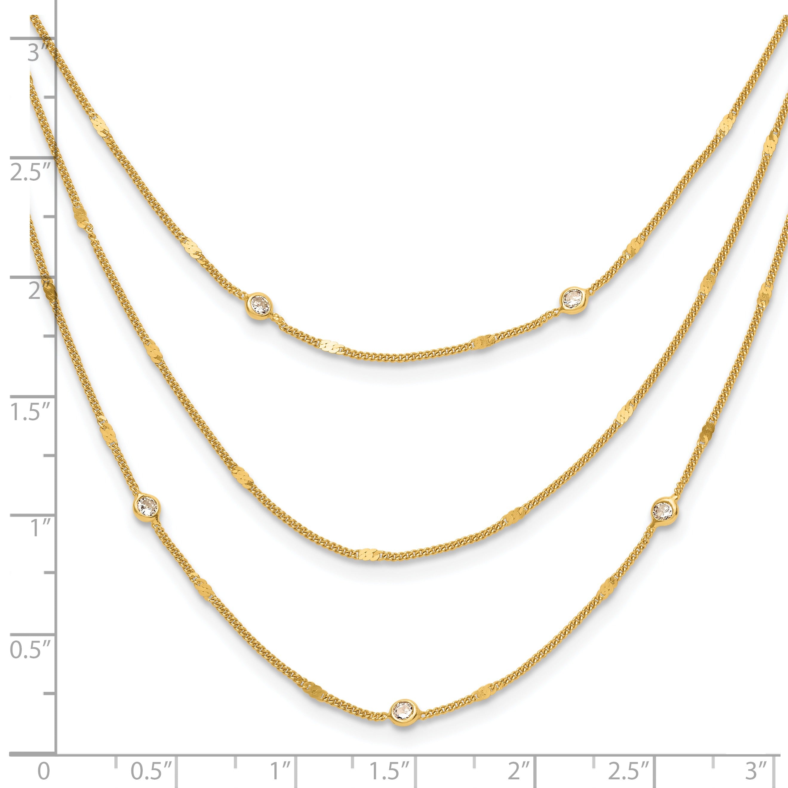 Round White Cubic Zirconia Sterling Silver Gold-Tone Layered Cable Chain Necklace