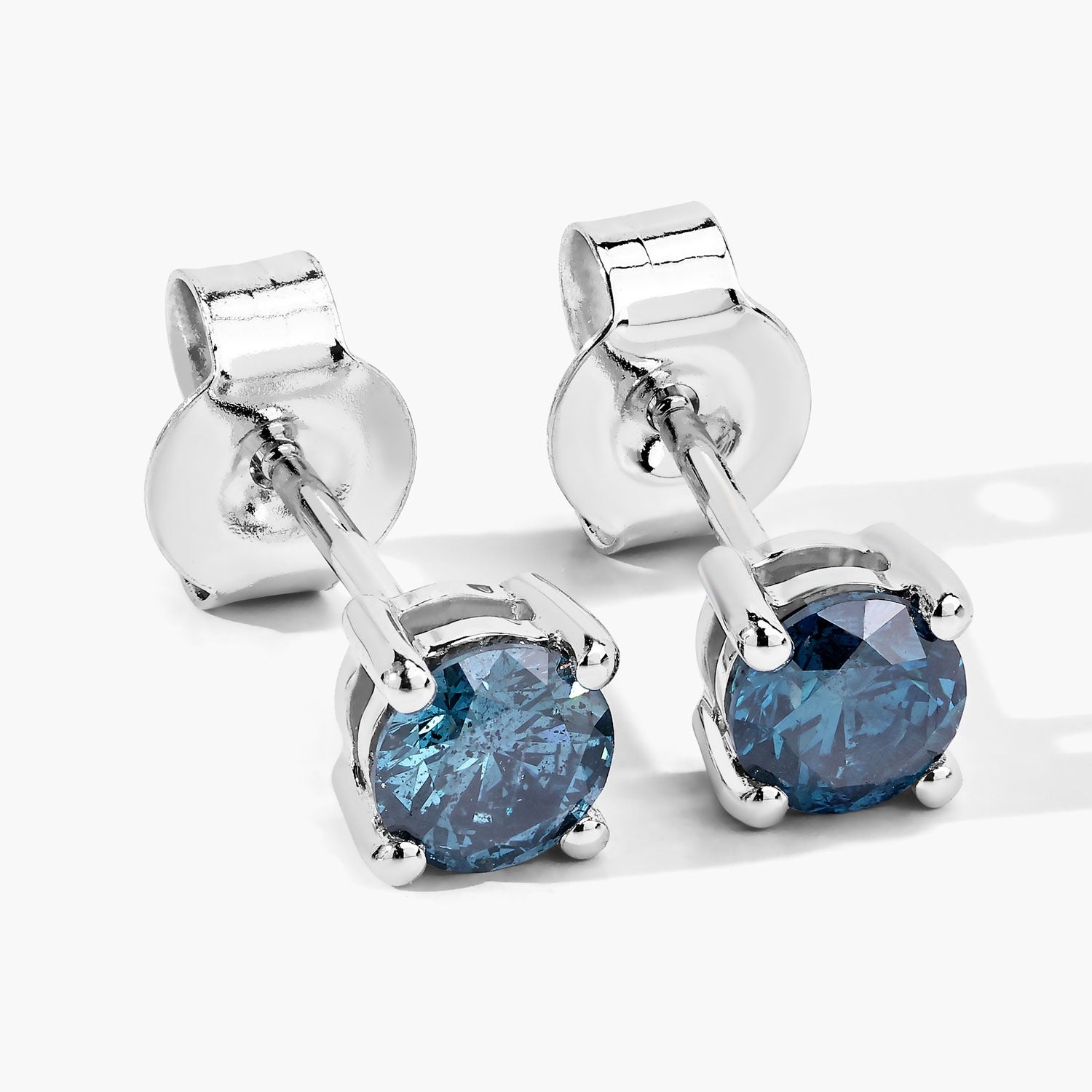 0.65 Cttw Round Teal Blue Diamond 14K Gold Solitaire Stud Earrings