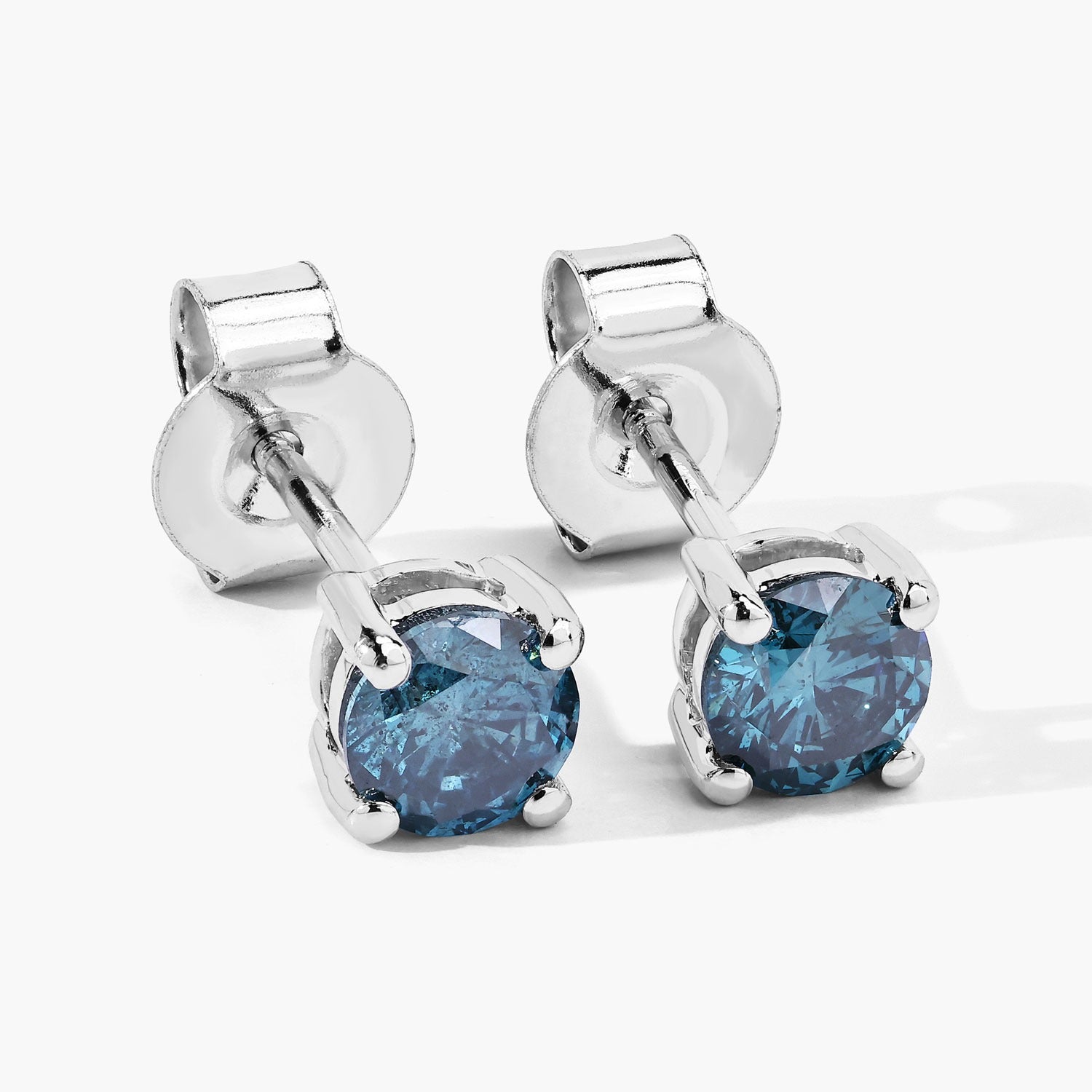 0.73 Cttw Round Teal Blue Diamond 14K Gold Solitaire Stud Earrings