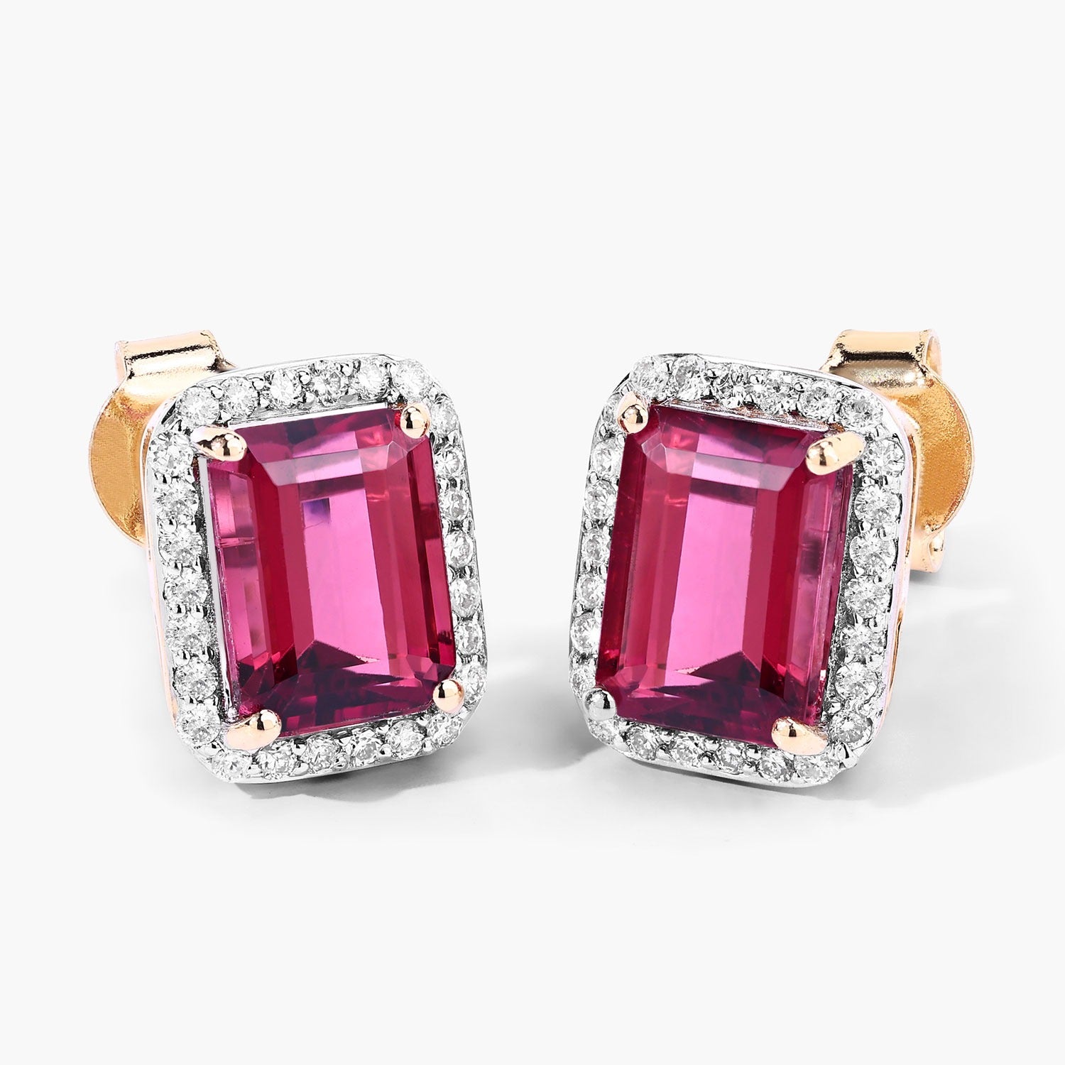Rubellite and White Diamond 14K White Gold Earrings