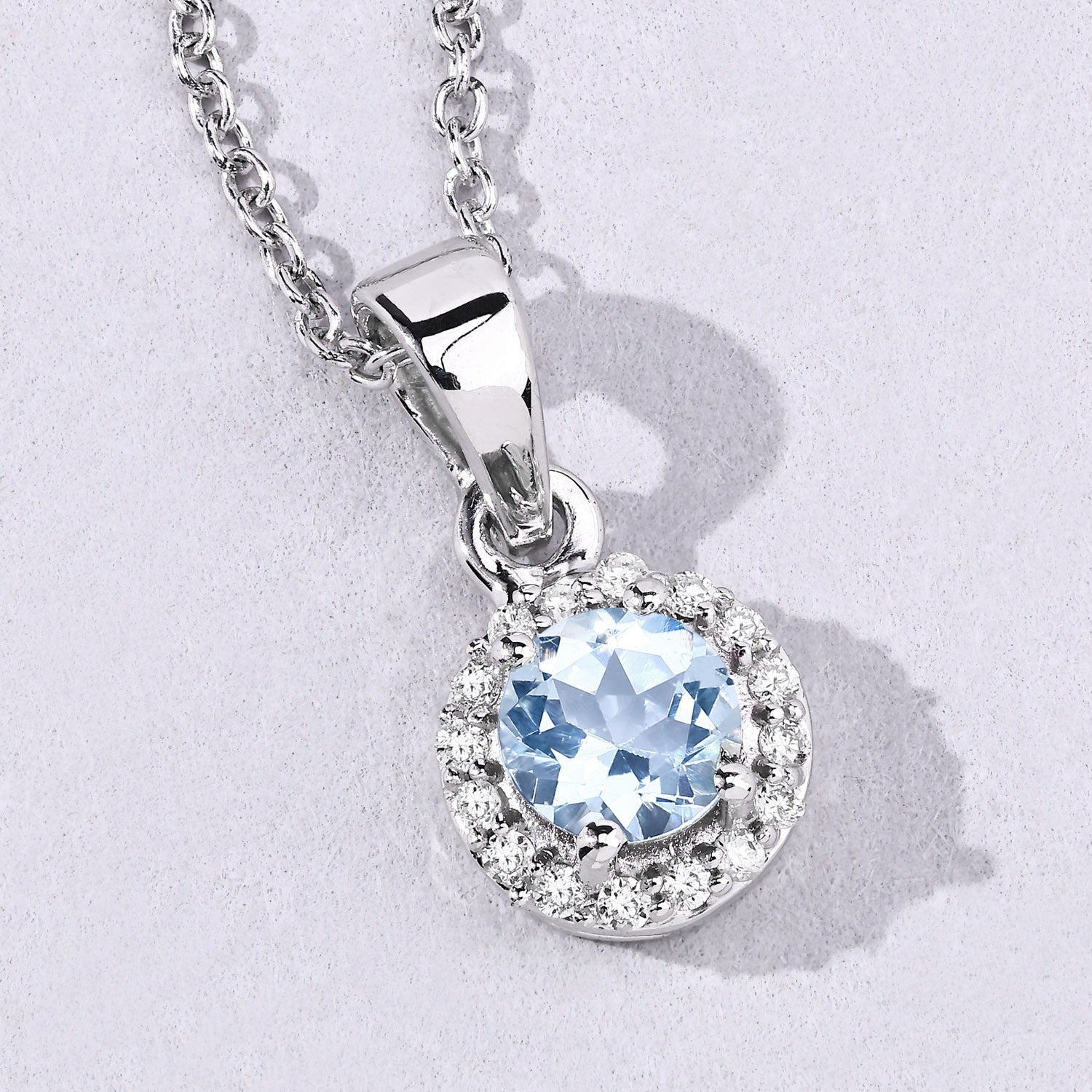 0.48 Ct Genuine Aquamarine and Lab Diamond Silver Round Necklace