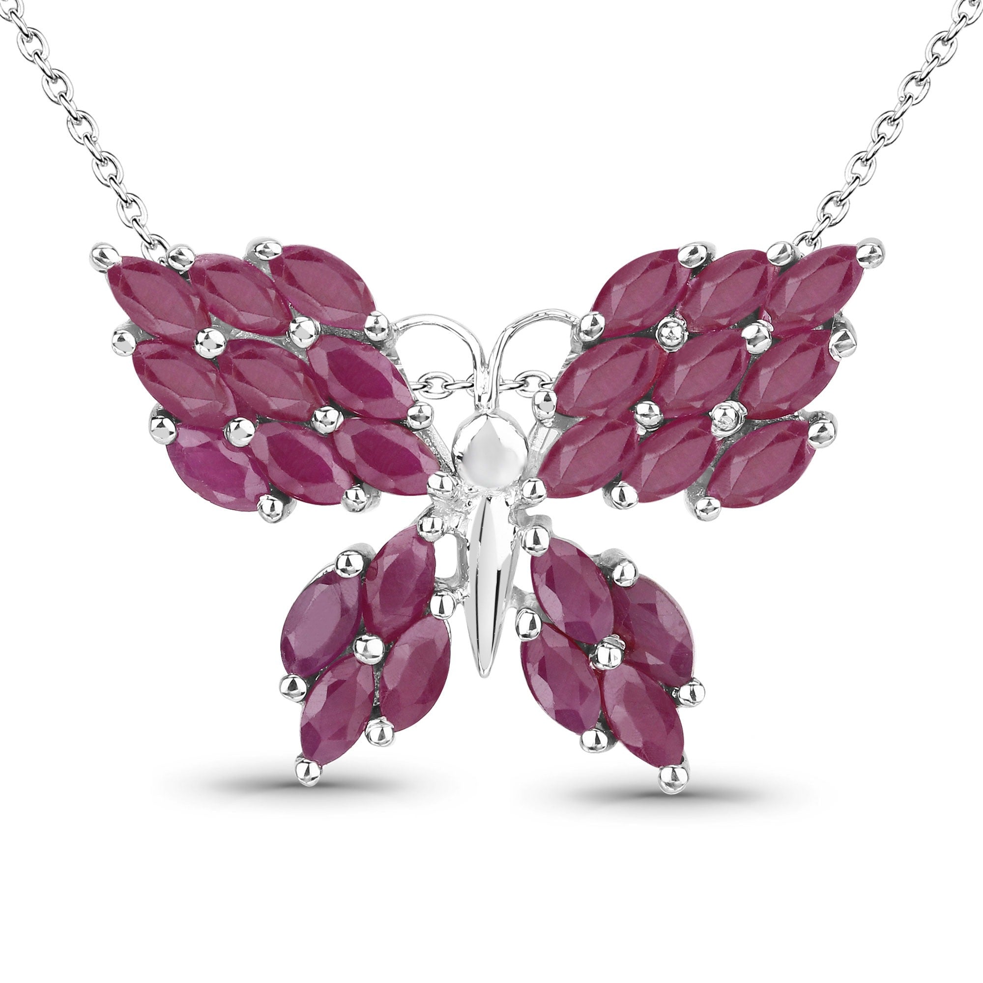 Natural Ruby Butterfly Silver Pendant Necklace