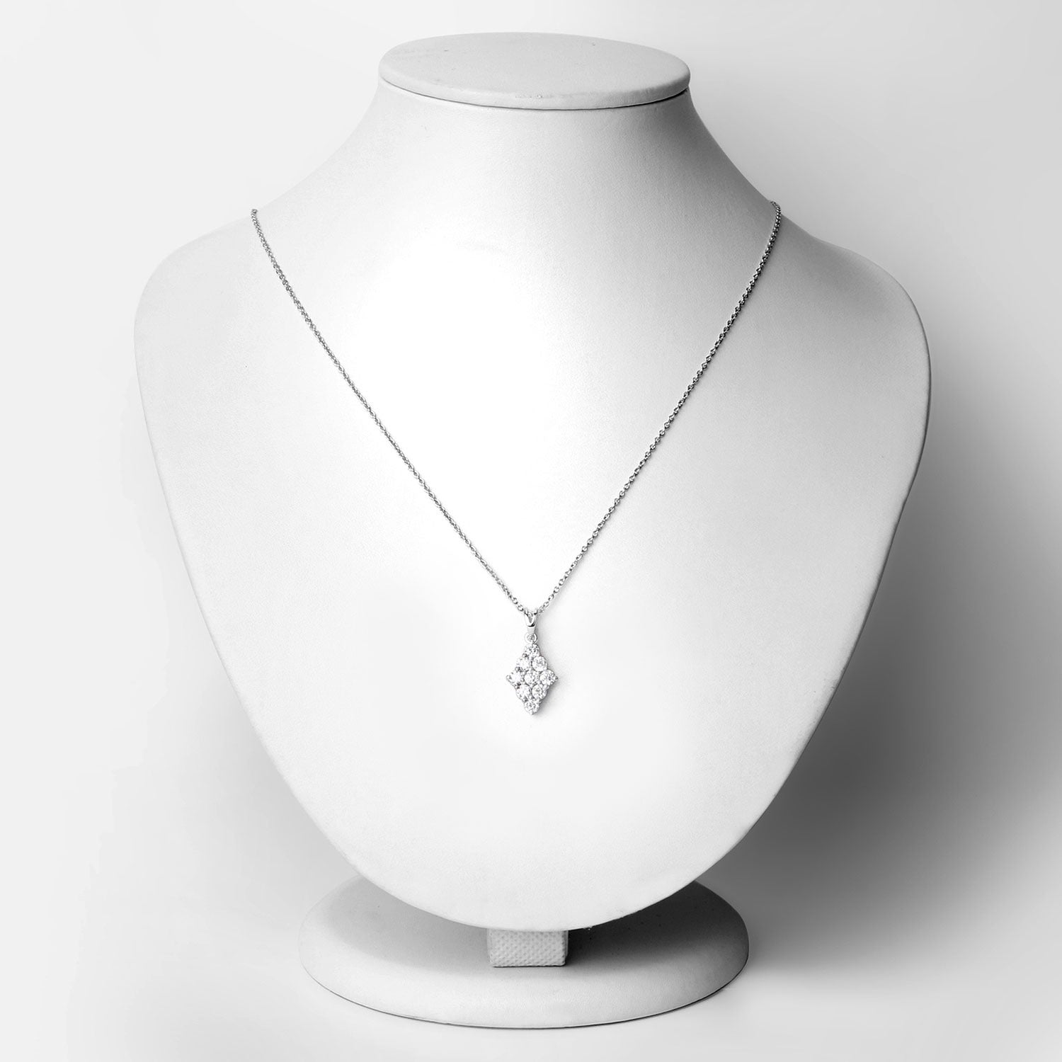1.01 Cttw Round Lab Diamond Prong Rhodium Plated Silver Rhombus Cluster Pendant