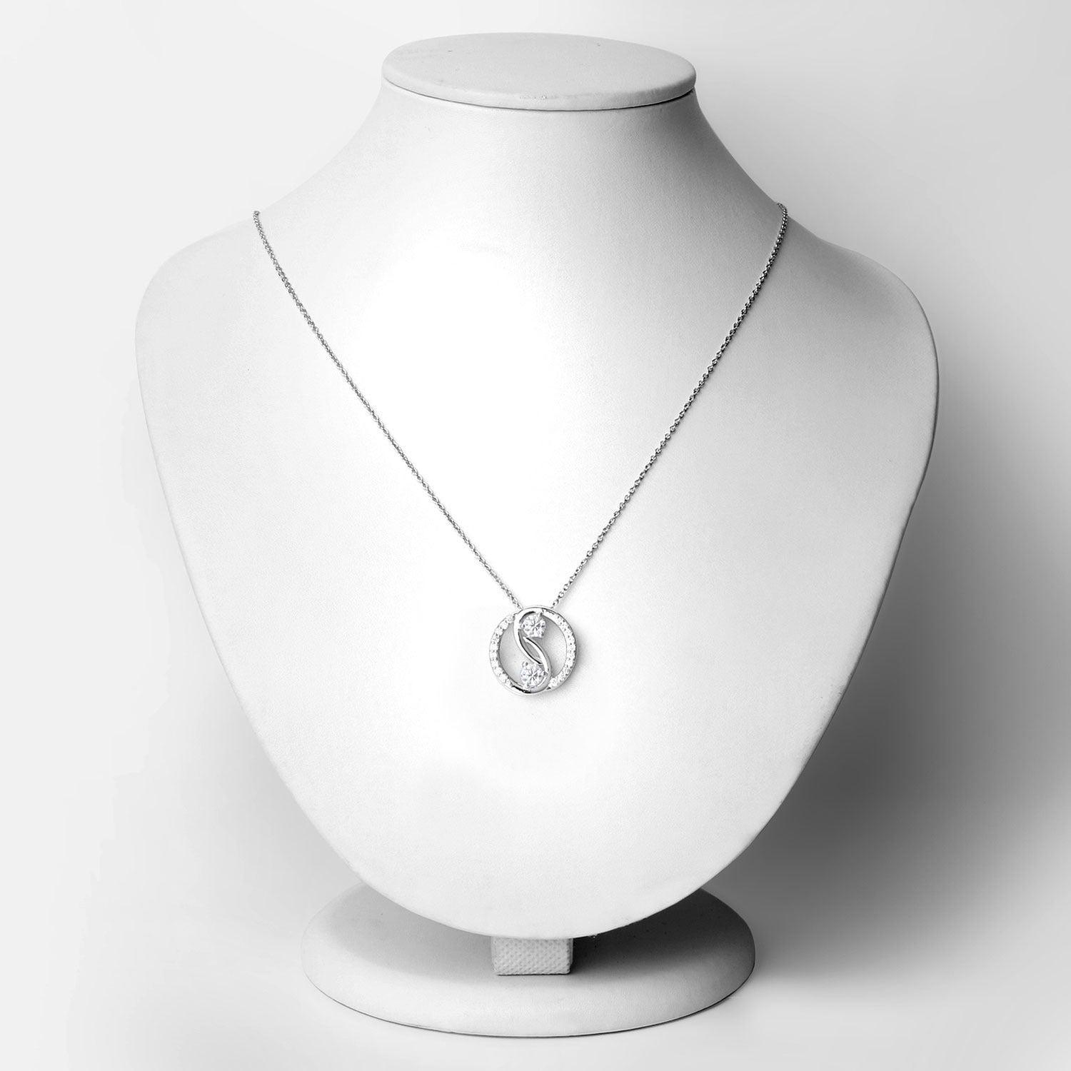 1 Cttw Round Lab Diamond Prong Rhodium Plated Silver Two Stone Swirl Circle Pendant