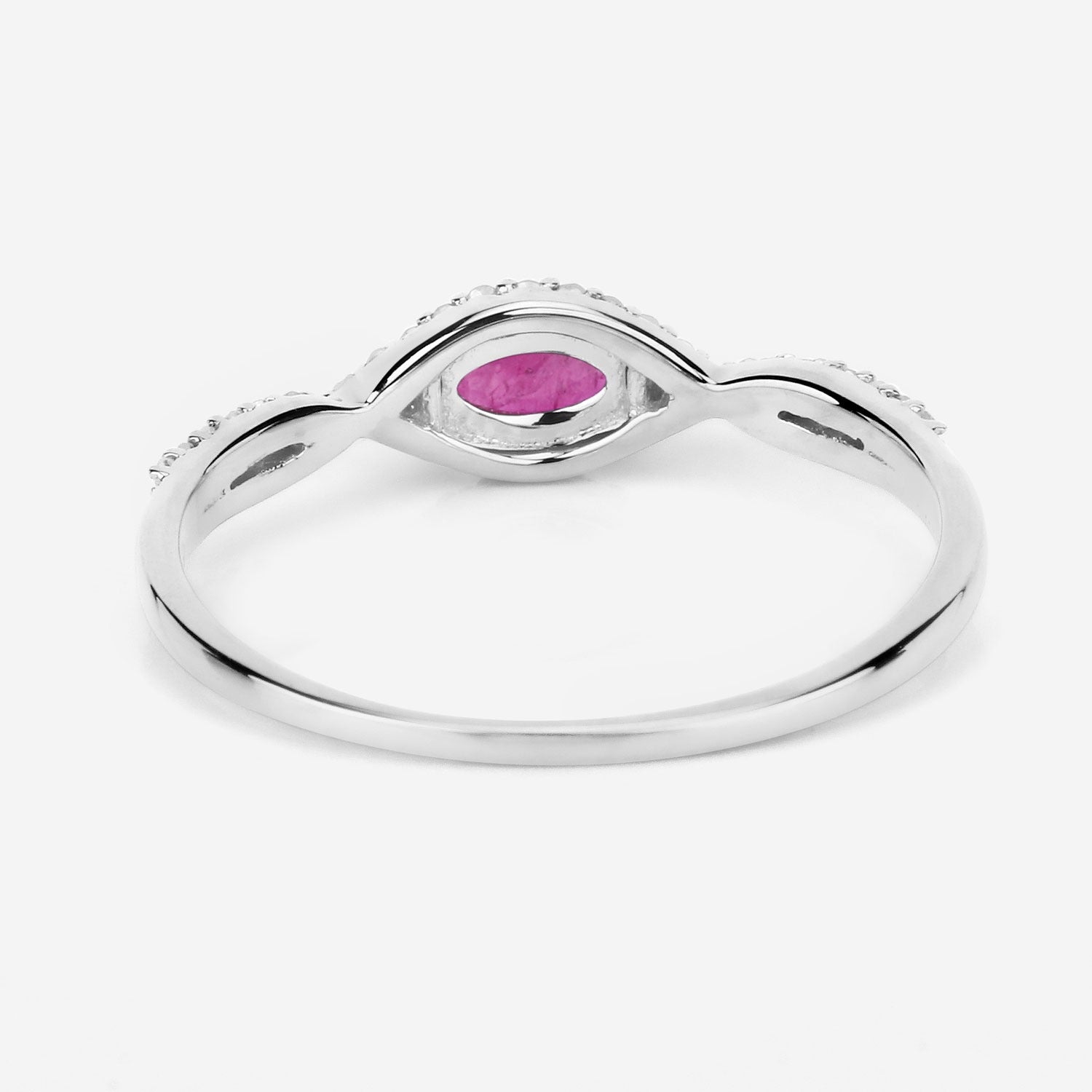 0.40 Ct Oval Shaped Pink Ruby and White Diamond 14K White Gold Crossover Halo Ring