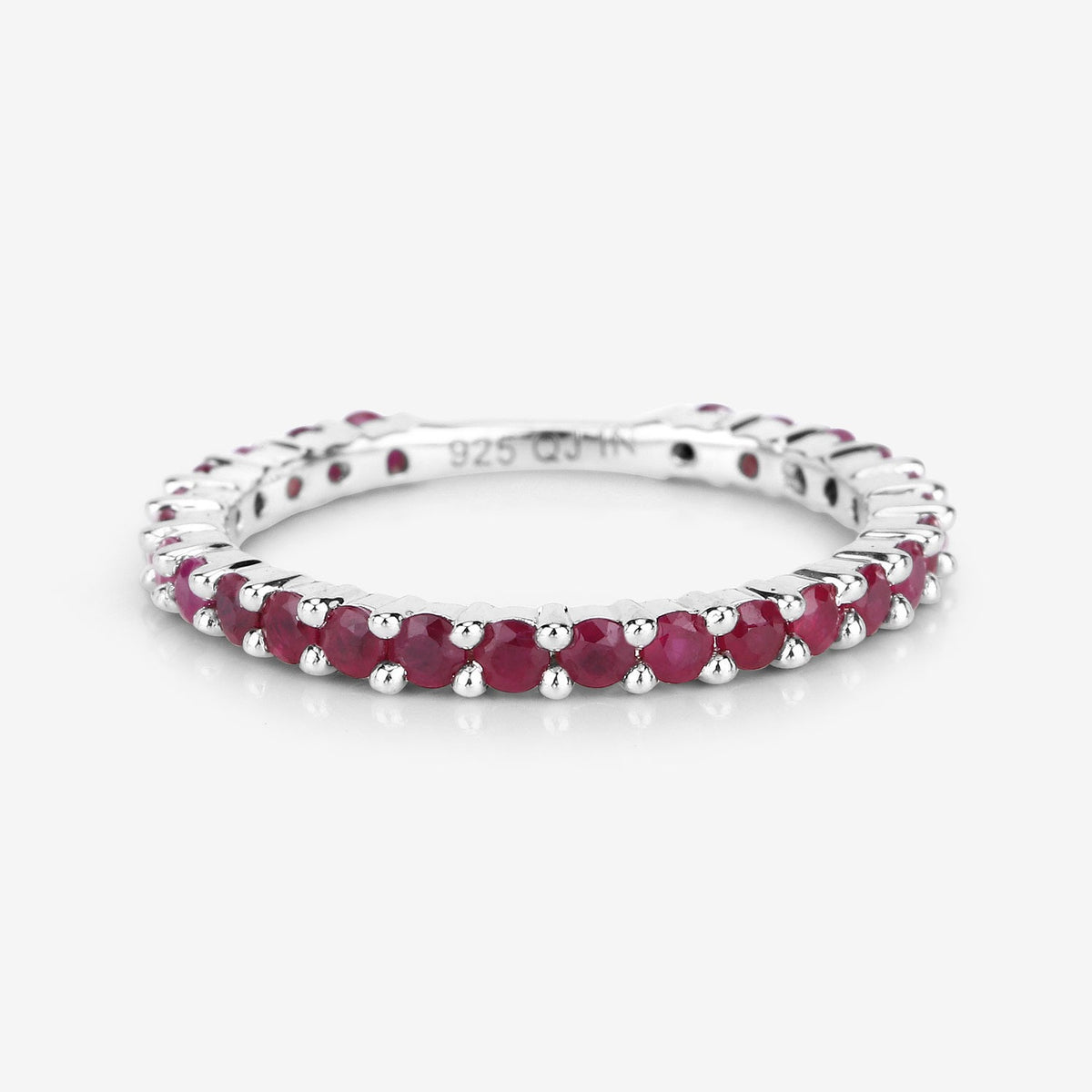 1.04 Ct Round Deep Red Ruby 925 Sterling Silver Eternity Band Ring