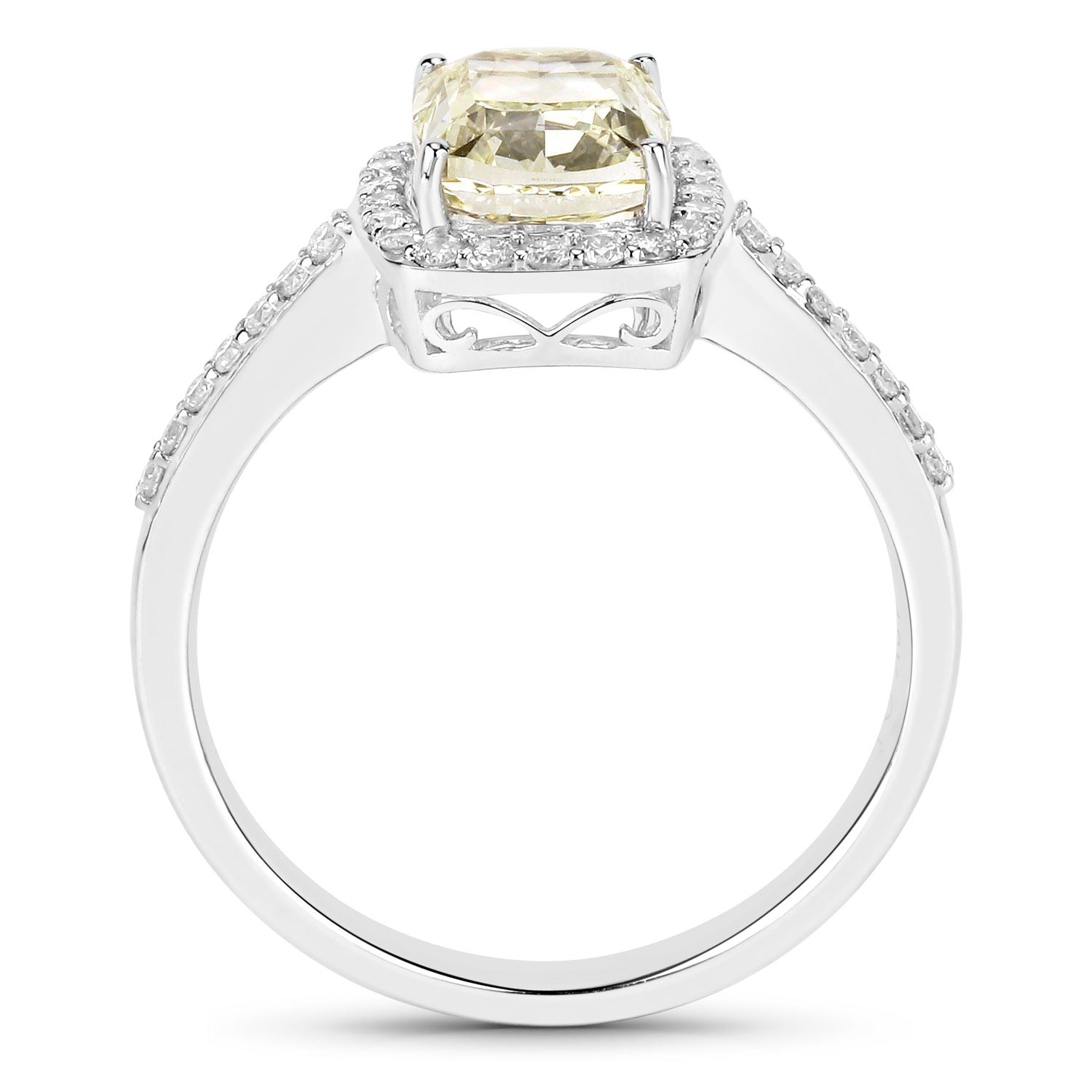2.05 Ct Cushion Cut Genuine Yellow Diamond 18K White Gold Pave Ring
