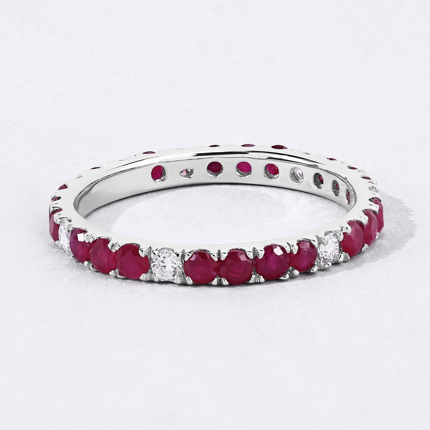 1.26 Ct Genuine Mozambique Ruby and Lab Diamond Silver Eternity Ring Fine Color Jewels