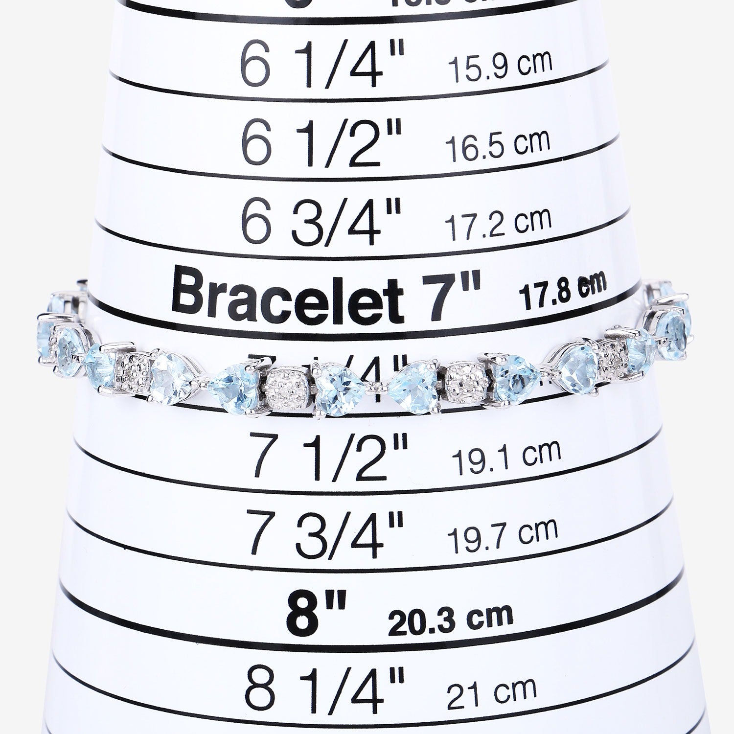 Genuine Blue Topaz and White Diamond Silver Heart  Bracelet