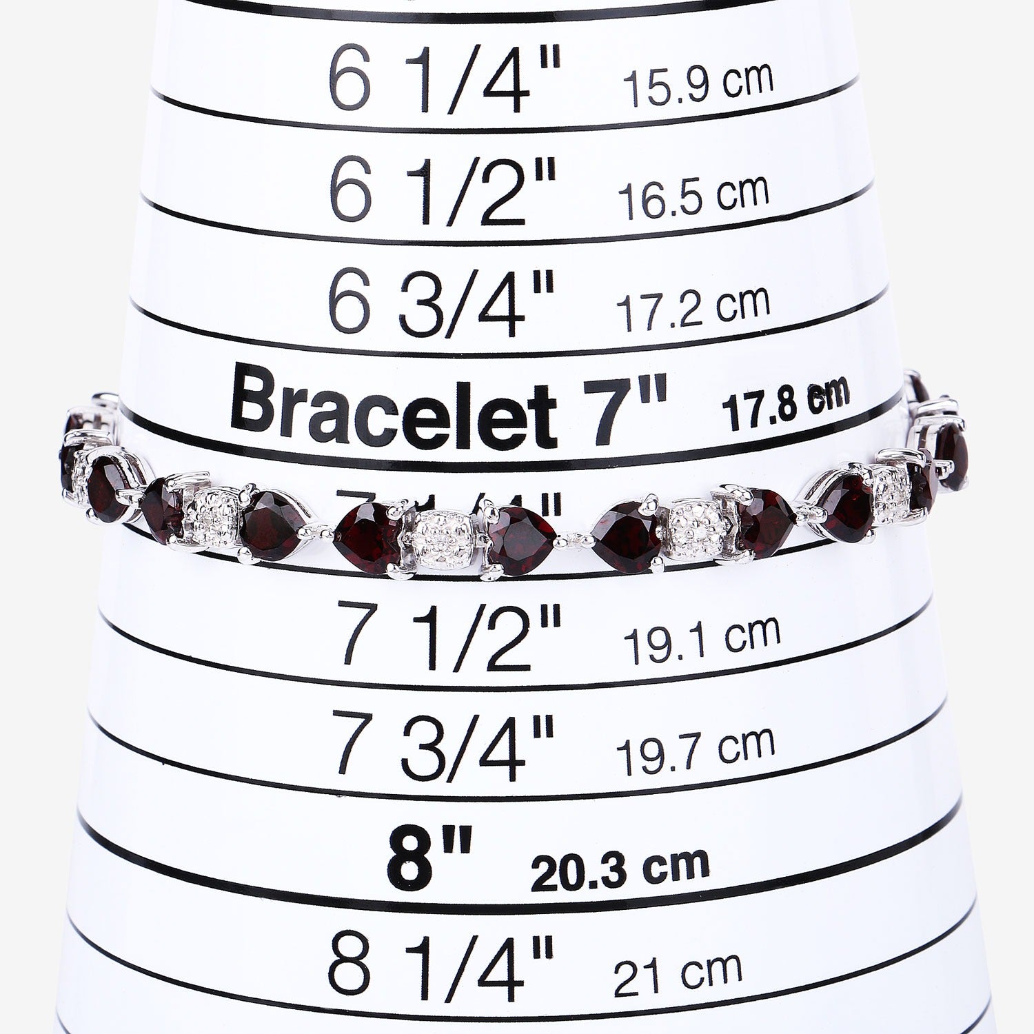 Genuine Red Garnet and Diamond Silver Heart Bracelet