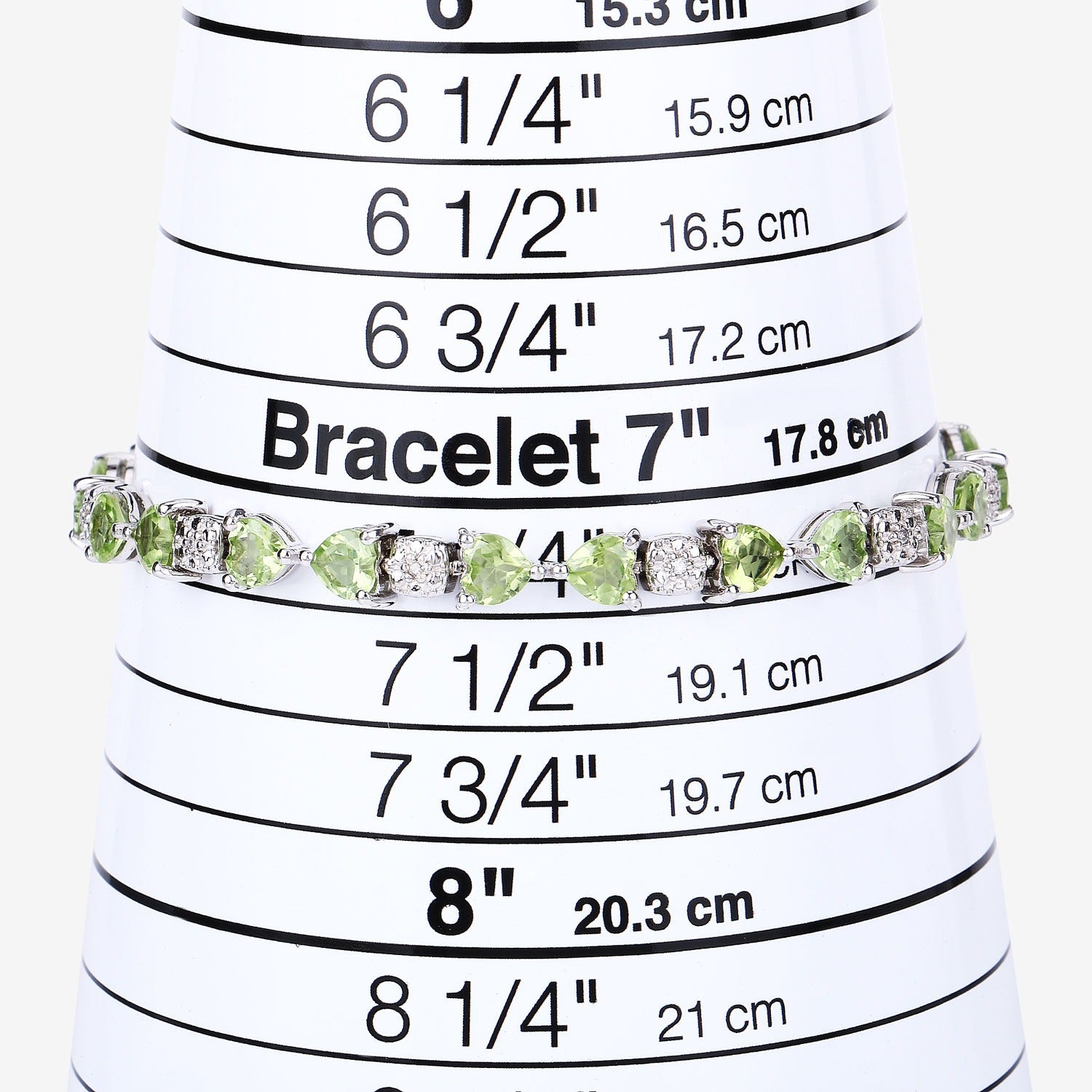 Genuine Peridot and Diamond Silver Heart Bracelet