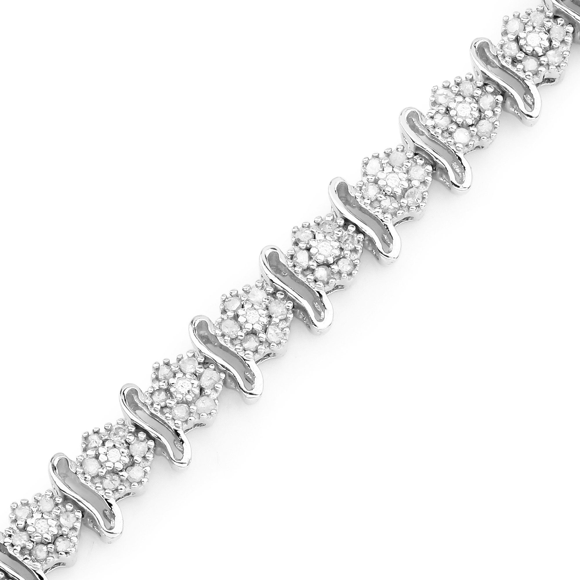 0.96 Cttw Round White Diamond Rhodium over Silver Tennis Bracelet