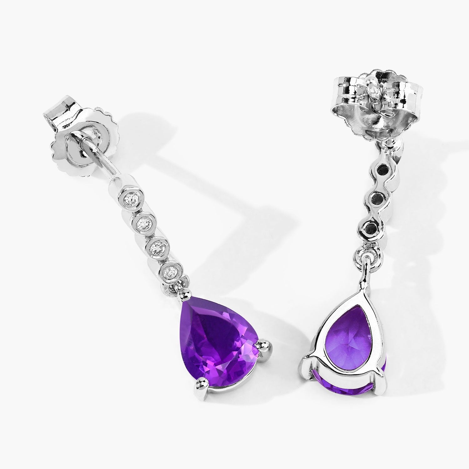 Genuine Purple Amethyst and Lab Diamond Earrings Silver
