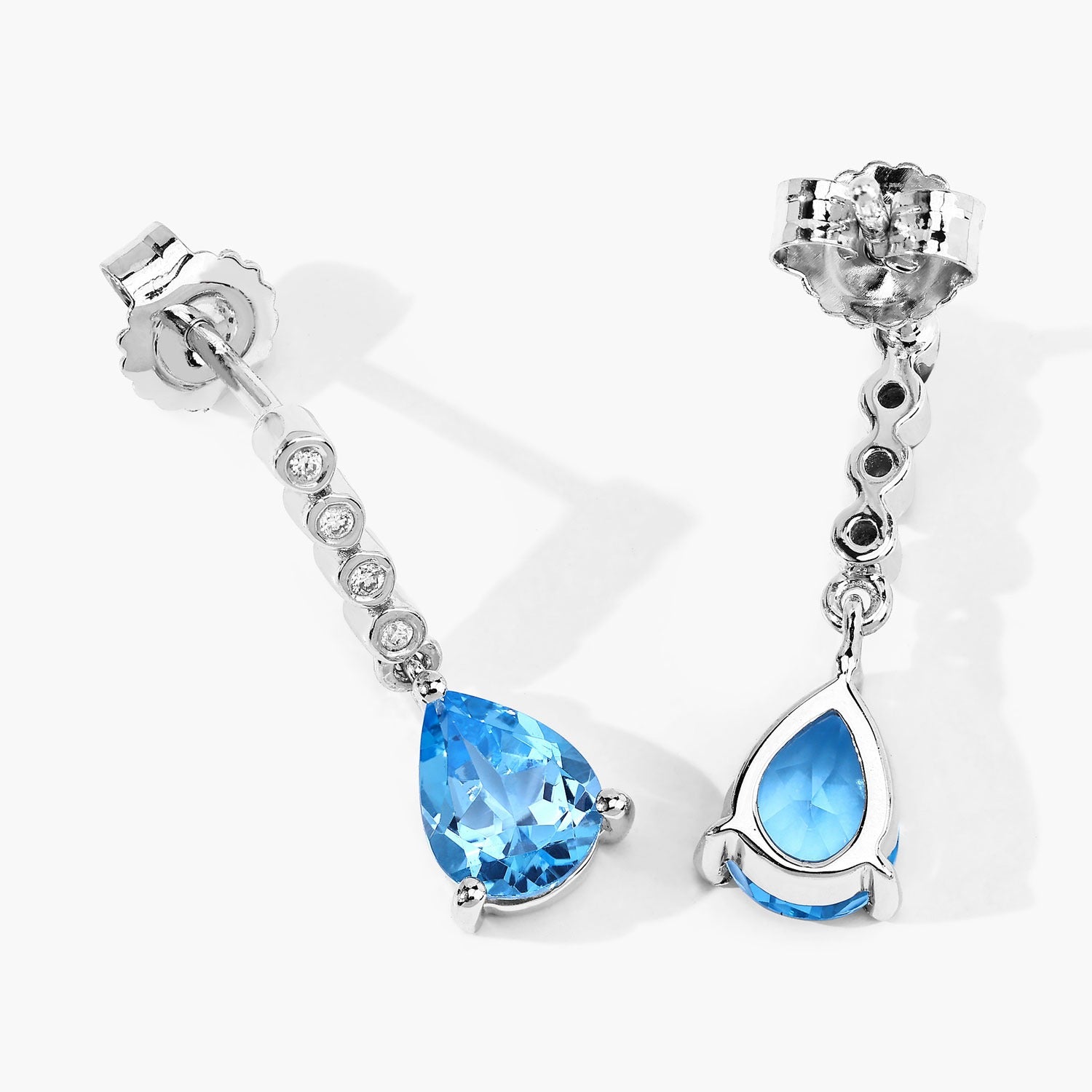 Genuine Swiss Blue Topaz and Lab Diamond Earrings Silver