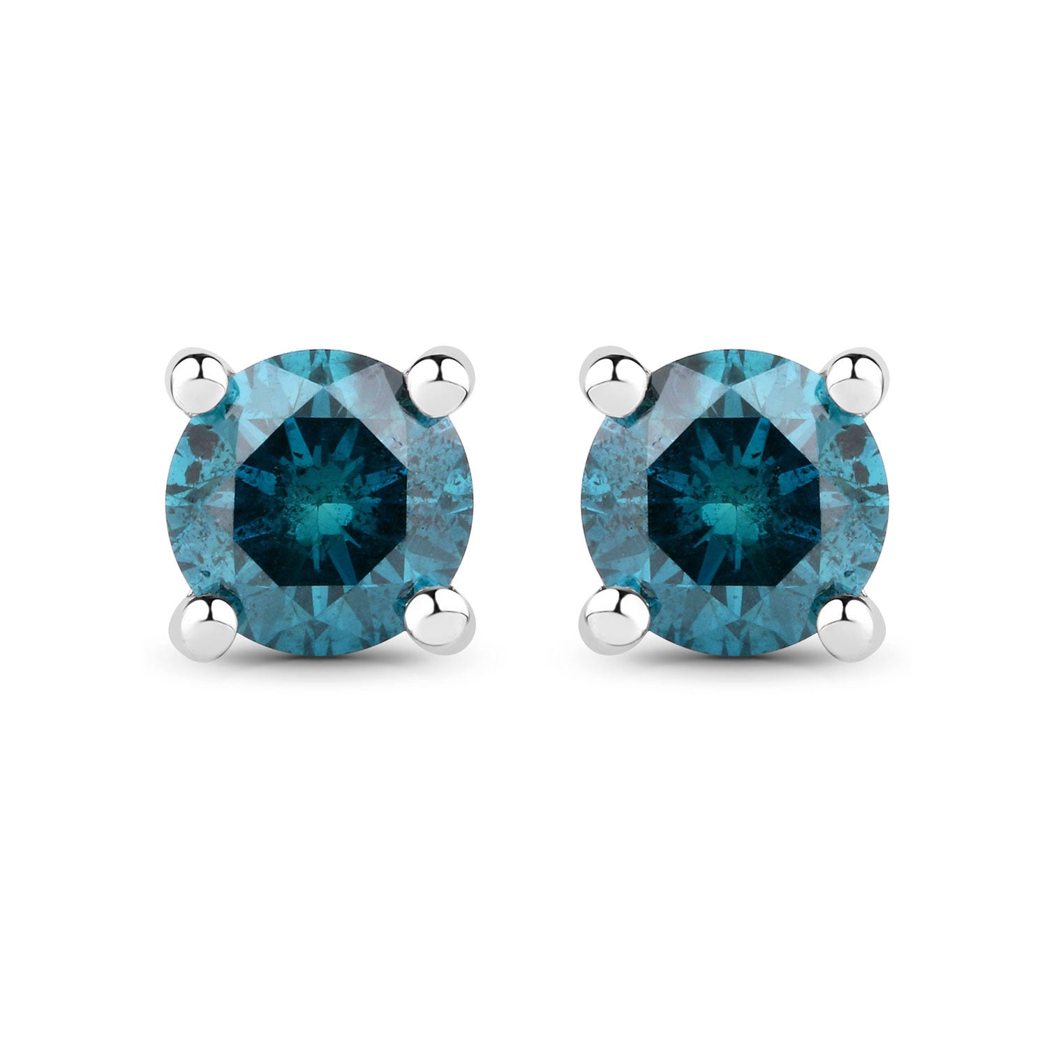 0.65 Cttw Round Teal Blue Diamond 14K Gold Solitaire Stud Earrings