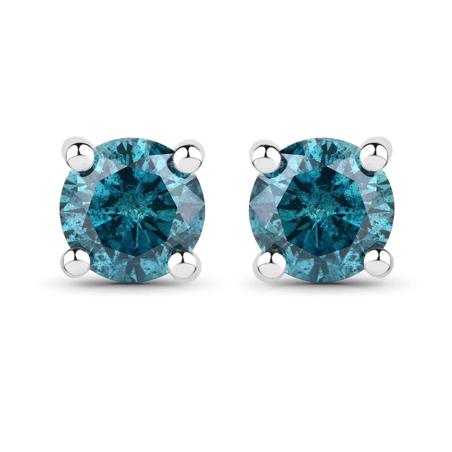 0.73 Cttw Round Teal Blue Diamond 14K Gold Solitaire Stud Earrings