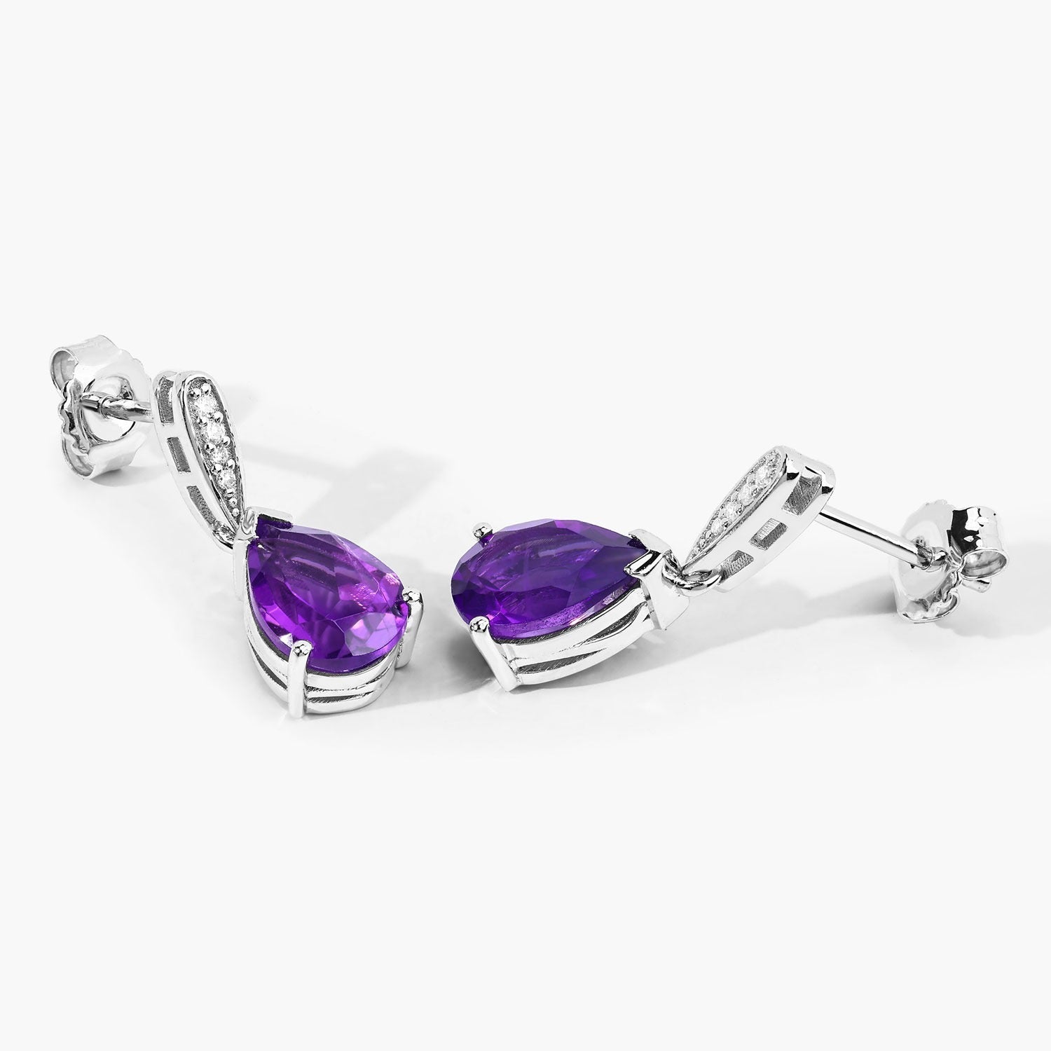 Genuine Amethyst and Lab Grown Diamond Silver Earrings
