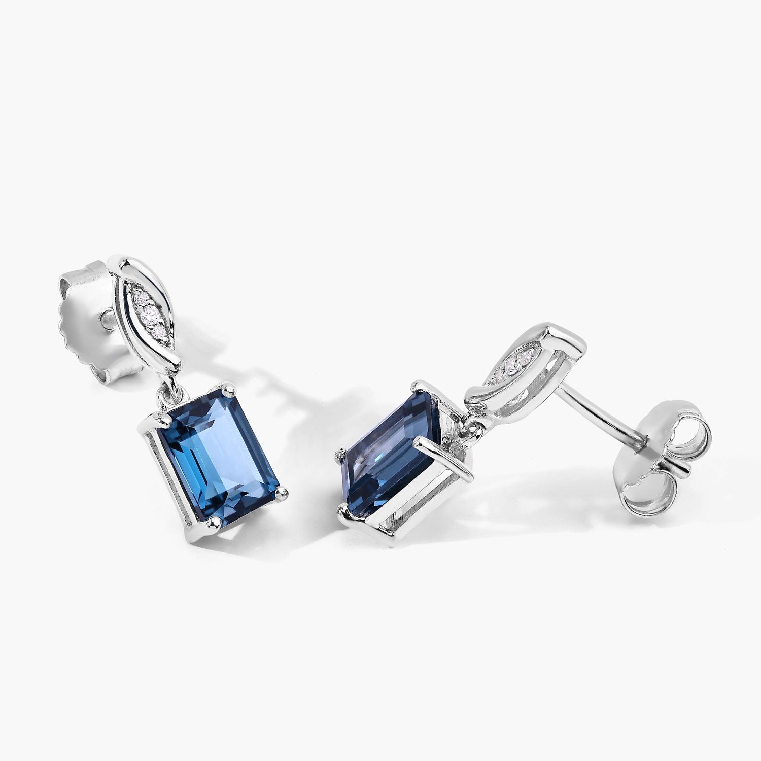 Genuine London Blue Topaz and Lab Diamond Earrings Silver